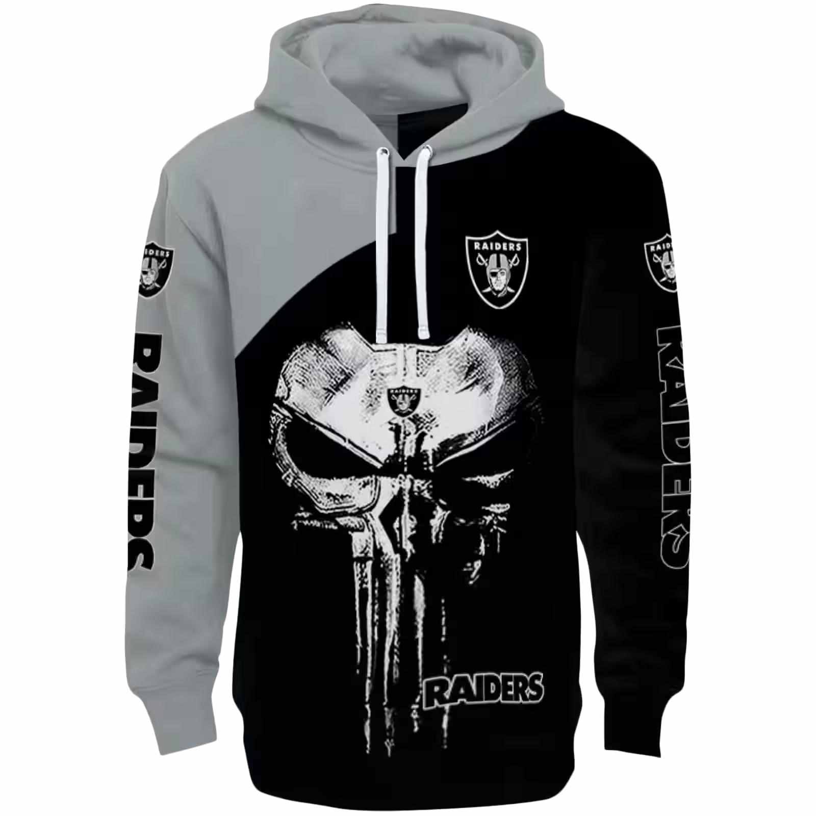 Las Vegas Raiders Skull Punisher Silver Black Hoodie