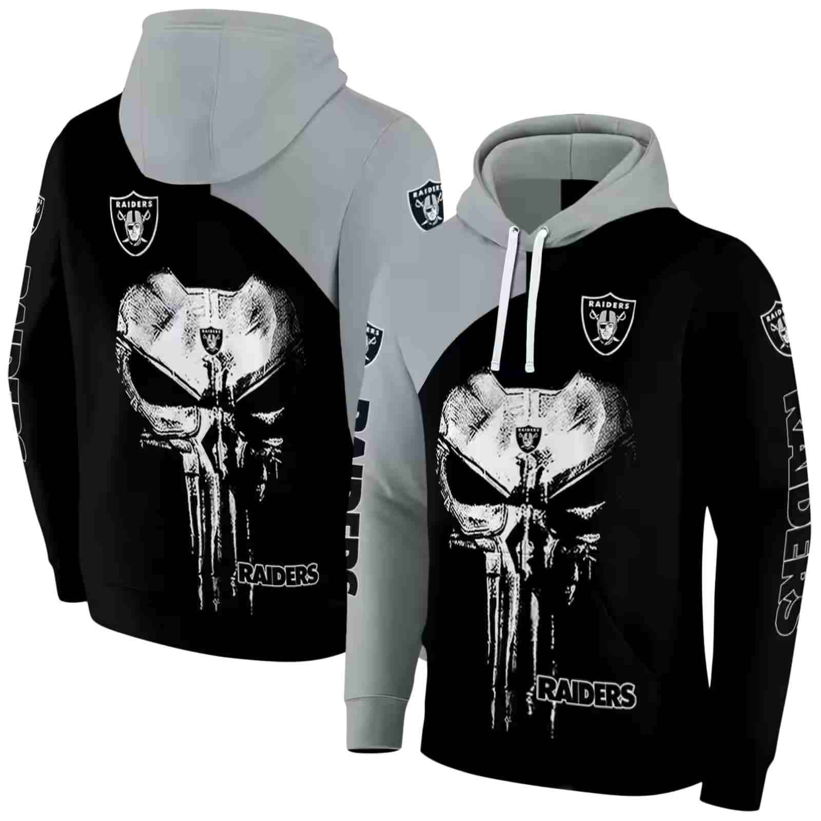 las vegas raiders skull punisher silver black hoodie fashion forward