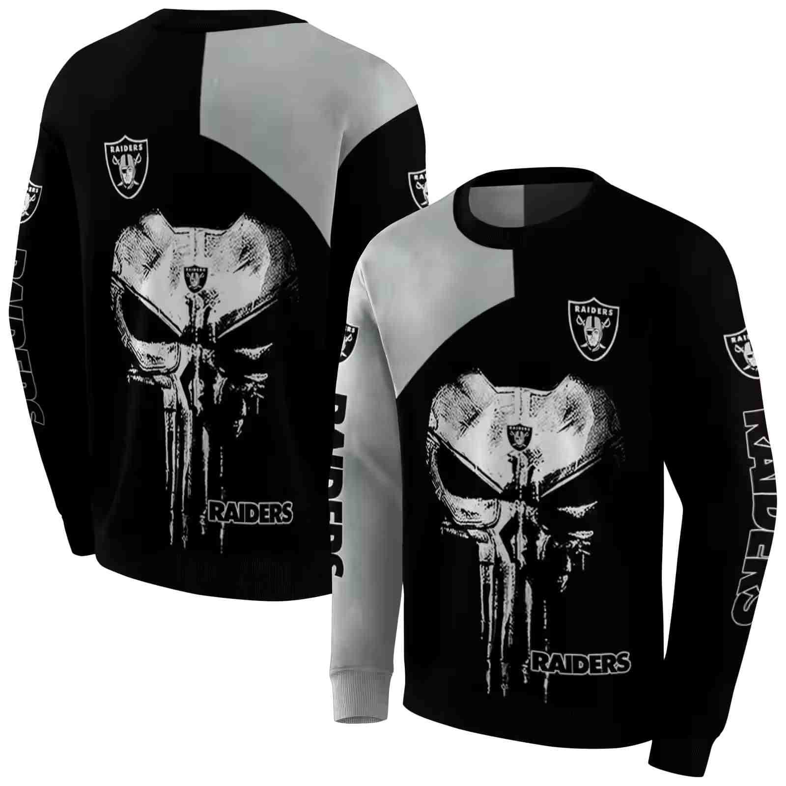 las vegas raiders skull punisher silver black hoodie premium grade