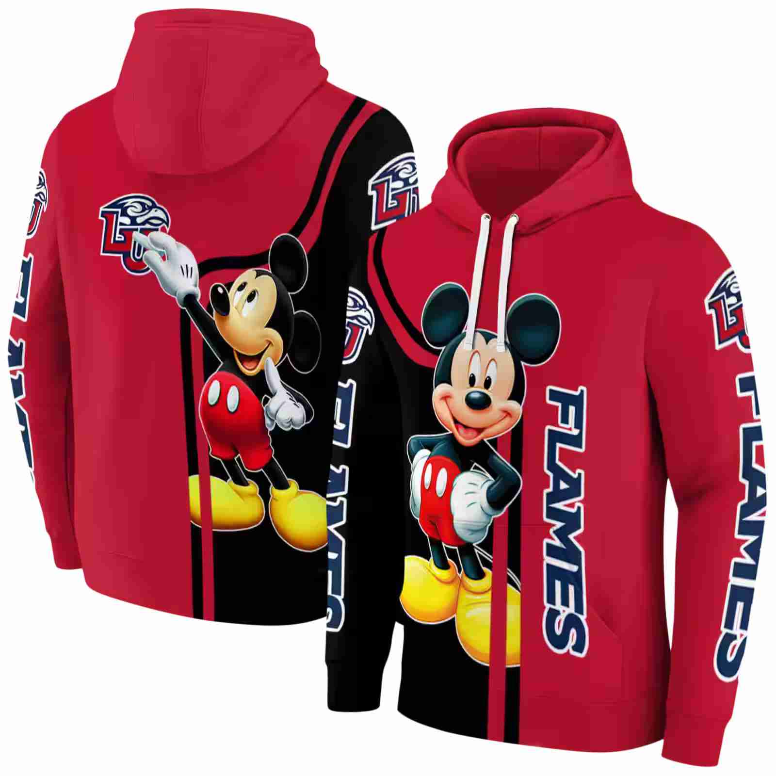 liberty flames mickey mouse red black hoodie fashion forward