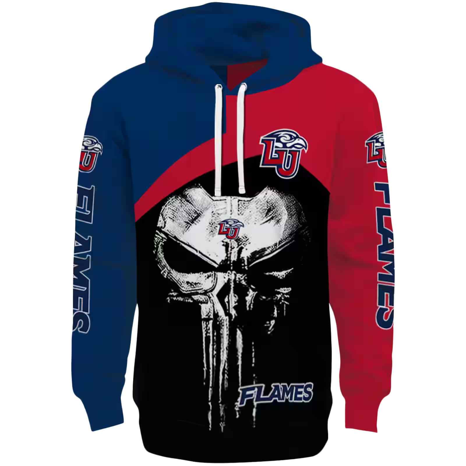 Liberty Flames Skull Punisher Blue Black Hoodie