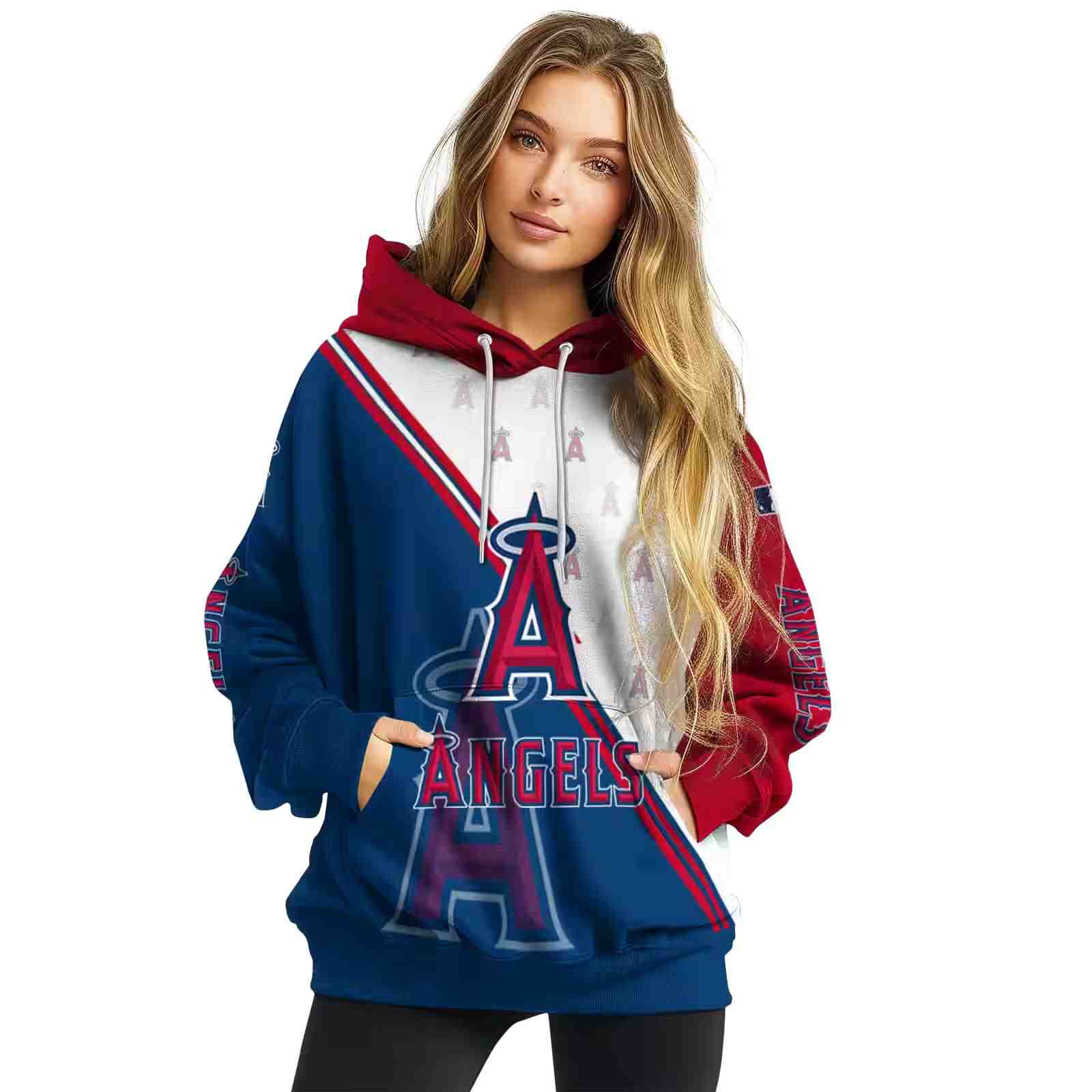 los angeles angels diagonal stripe blue white hoodie high quality