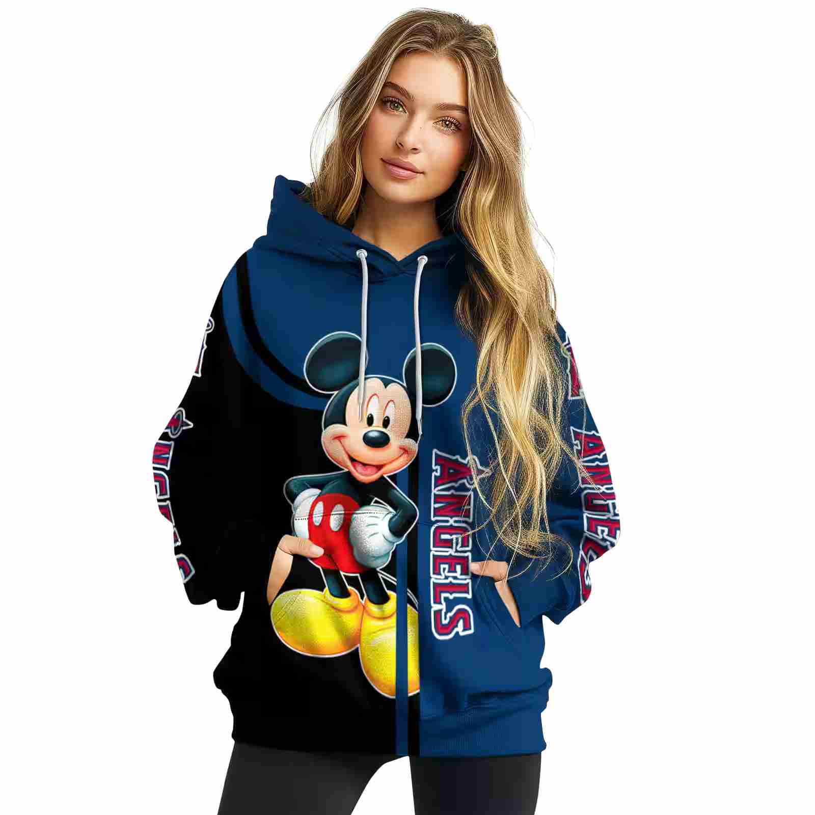 los angeles angels mickey mouse blue black hoodie high quality