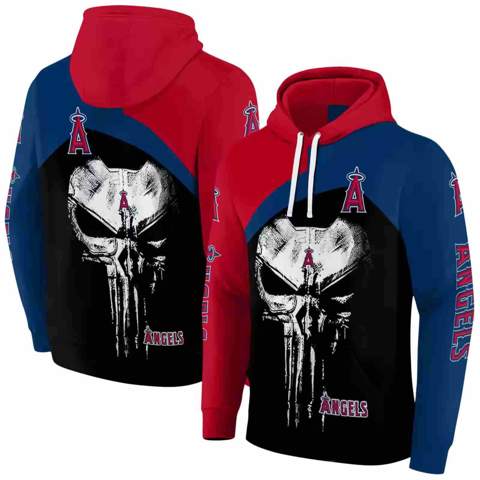 los angeles angels skull punisher red black hoodie fashion forward