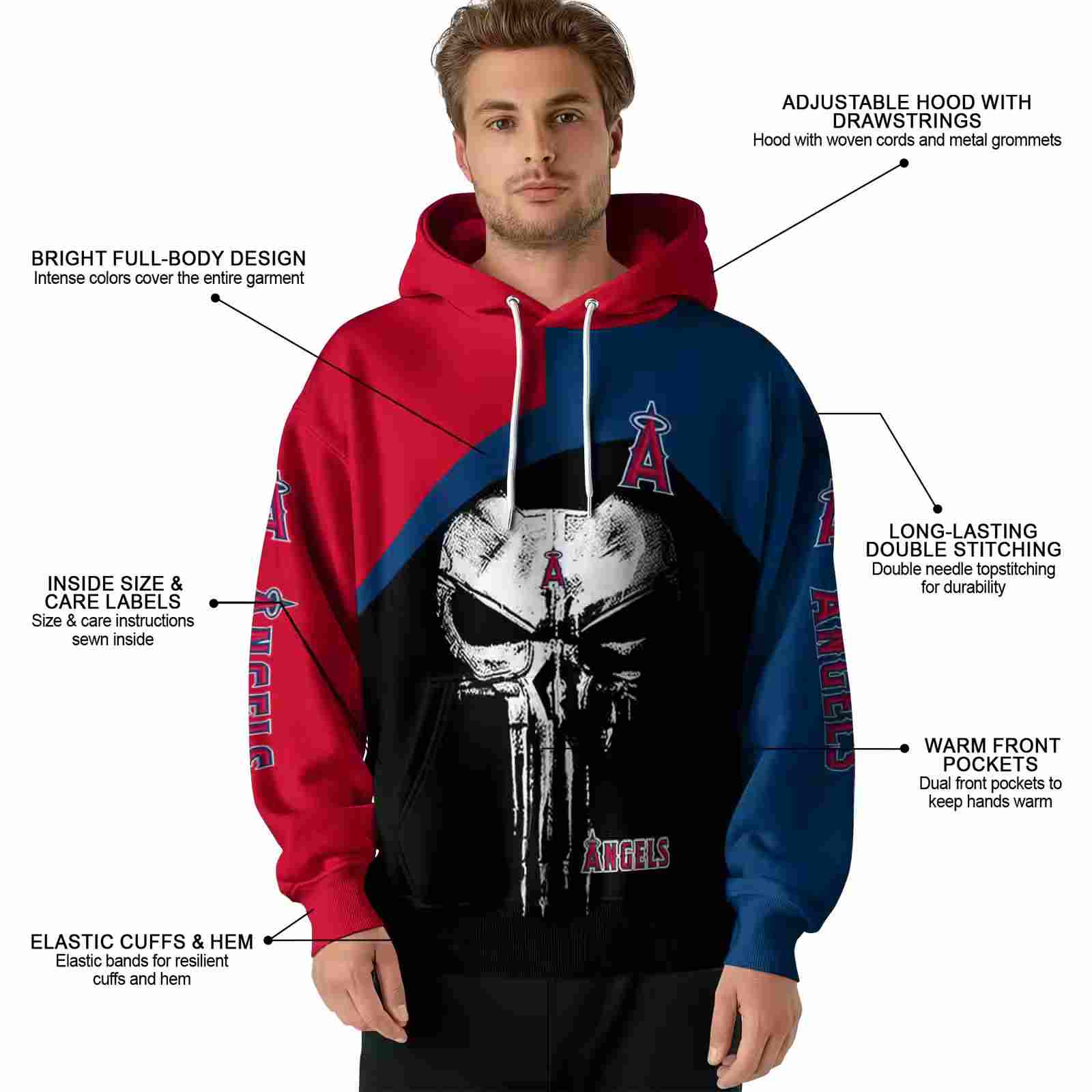 los angeles angels skull punisher red black hoodie latest model