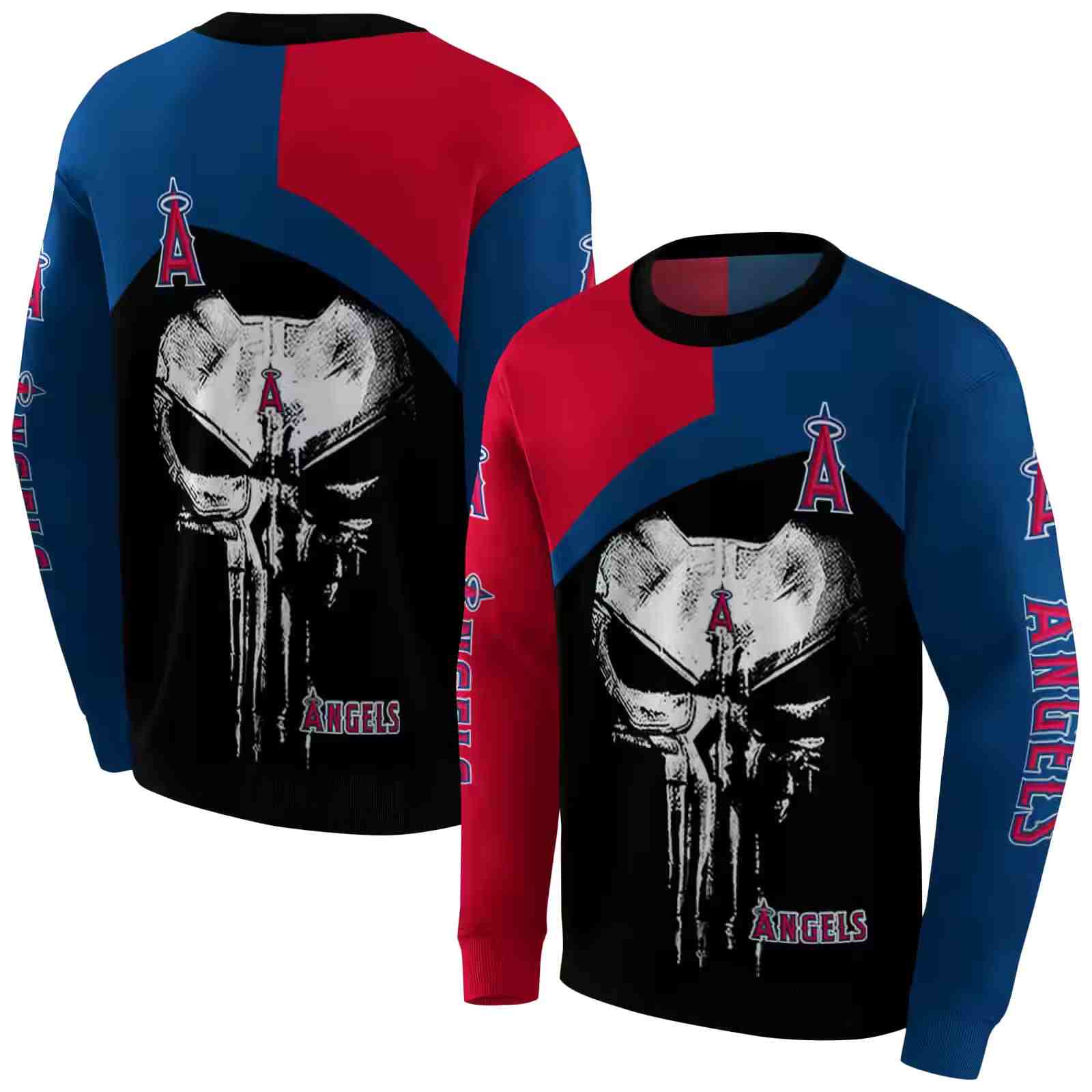 los angeles angels skull punisher red black hoodie premium grade