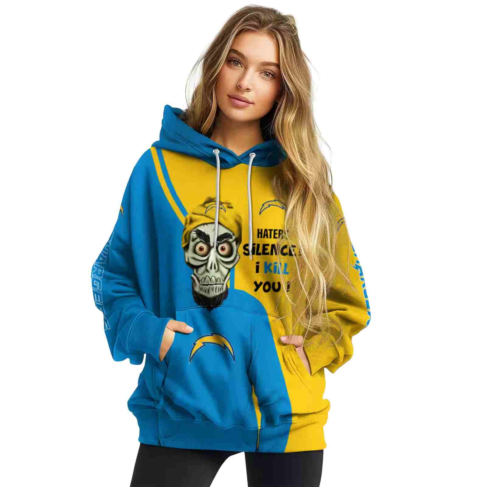 los angeles chargers achmed skull blue hoodie high quality