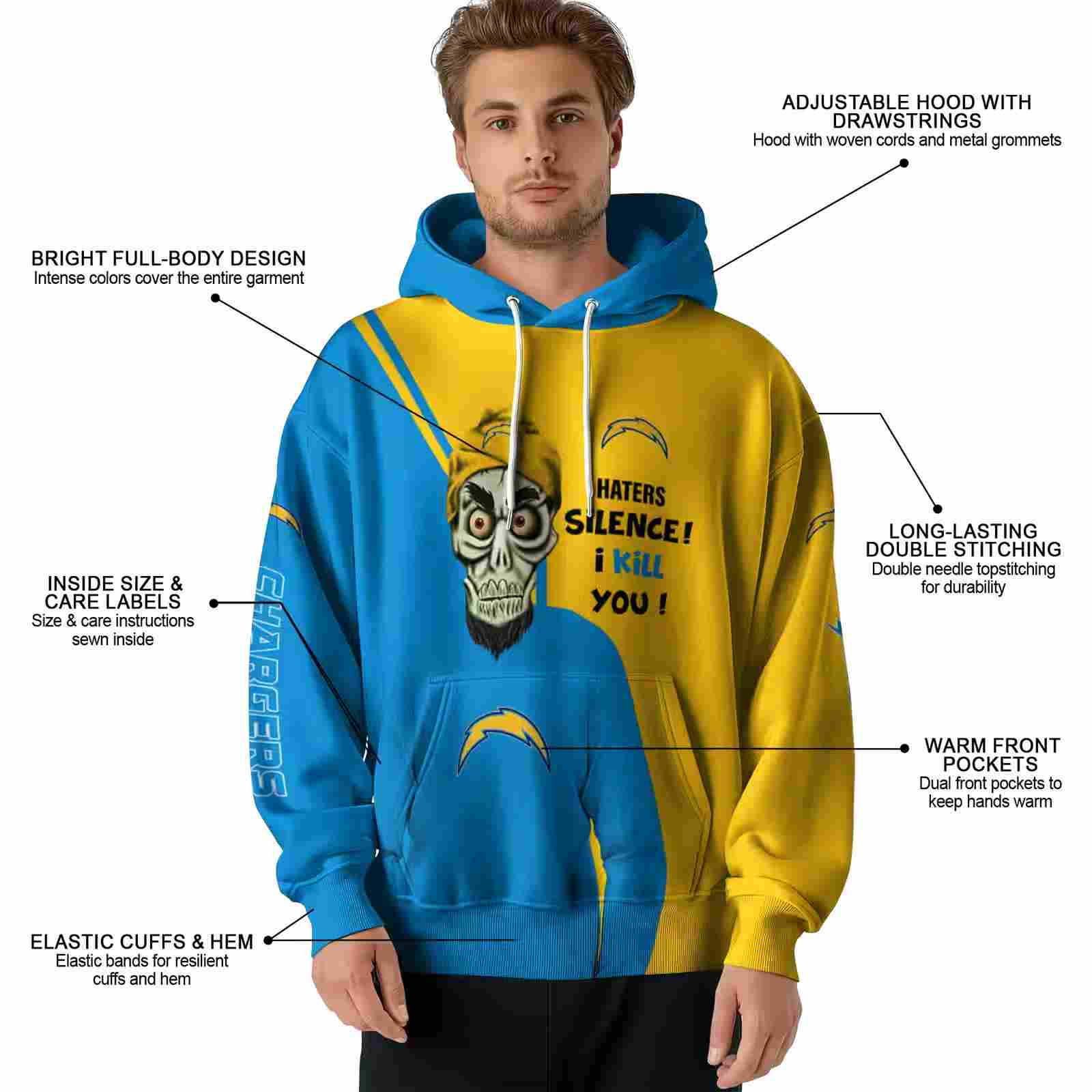 los angeles chargers achmed skull blue hoodie latest model