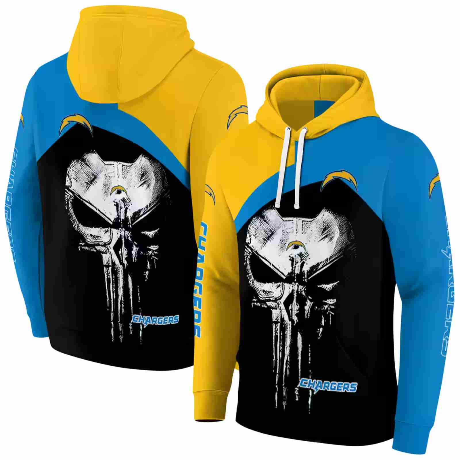 los angeles chargers skull punisher gold black hoodie fashion forward