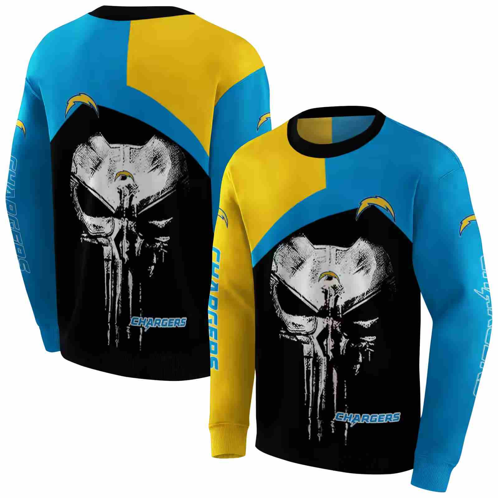 los angeles chargers skull punisher gold black hoodie premium grade