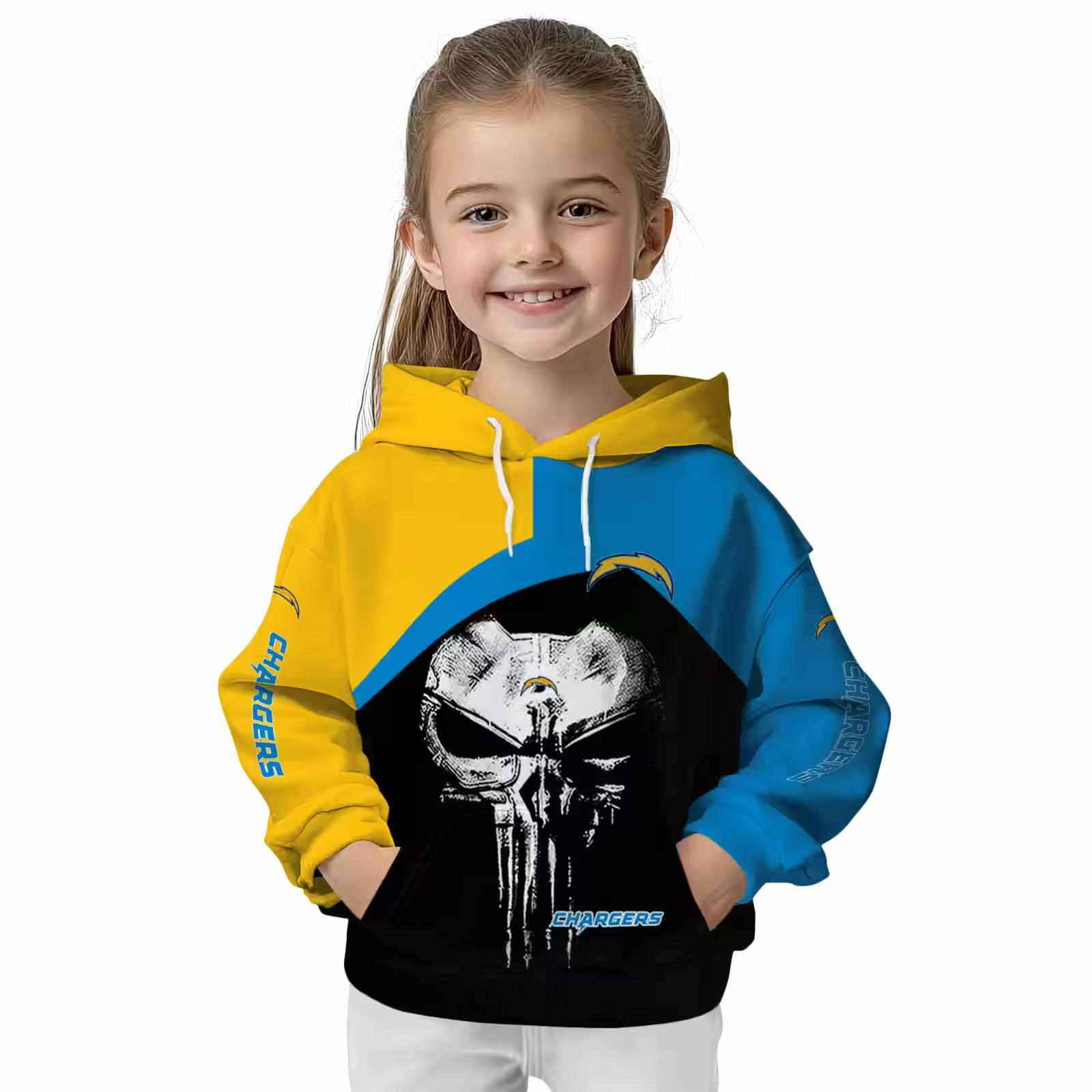 los angeles chargers skull punisher gold black hoodie top rated