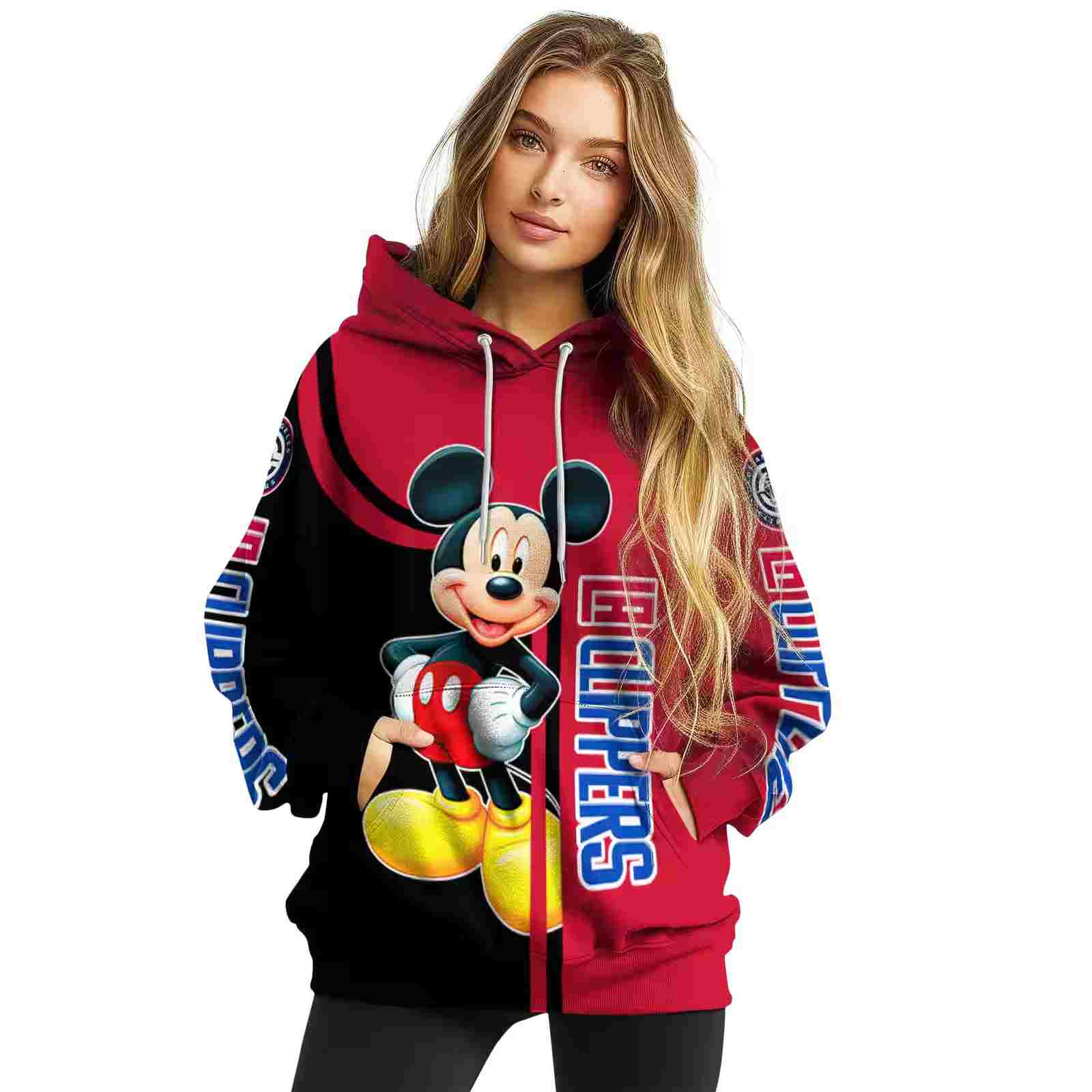 los angeles clippers mickey mouse red black hoodie high quality