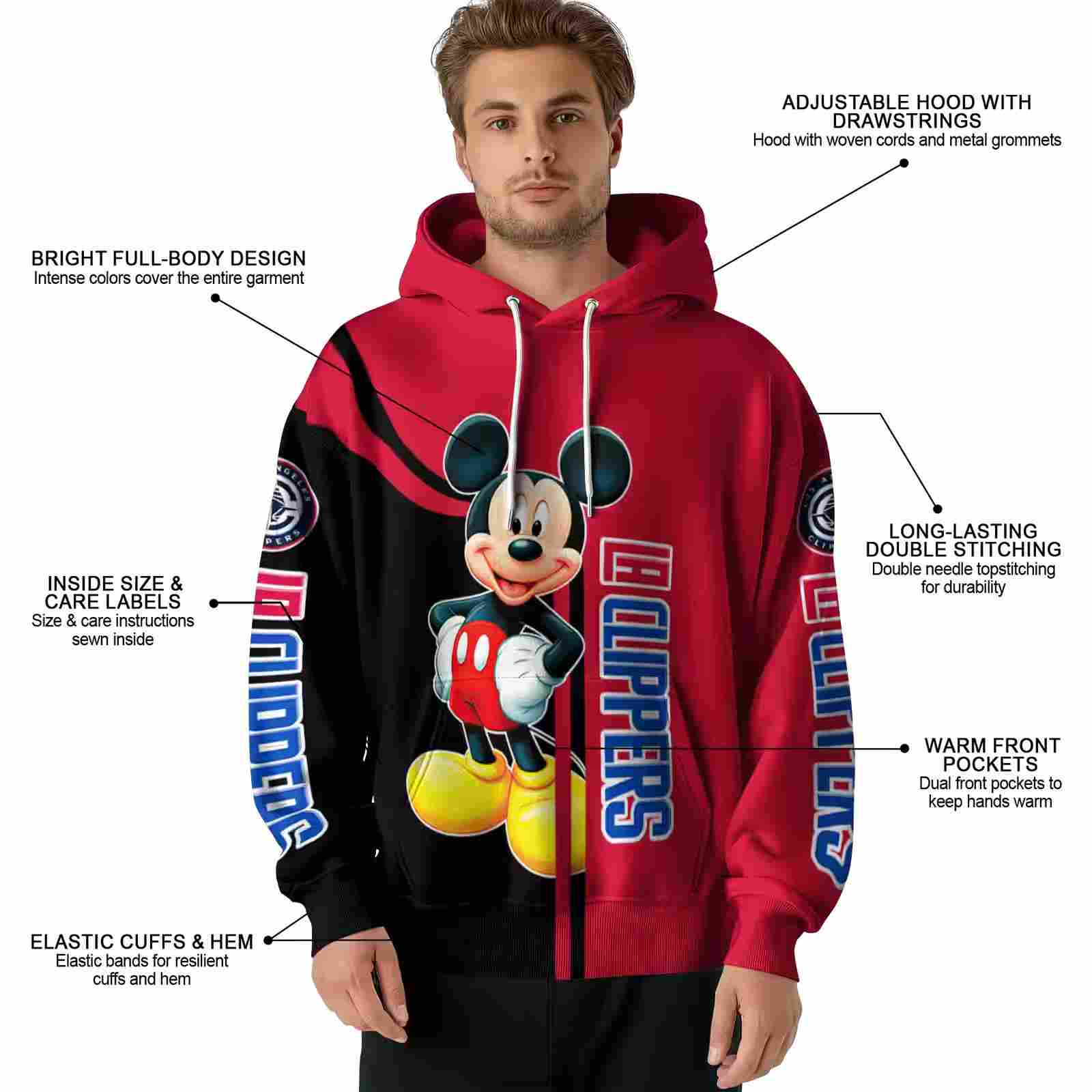 los angeles clippers mickey mouse red black hoodie latest model