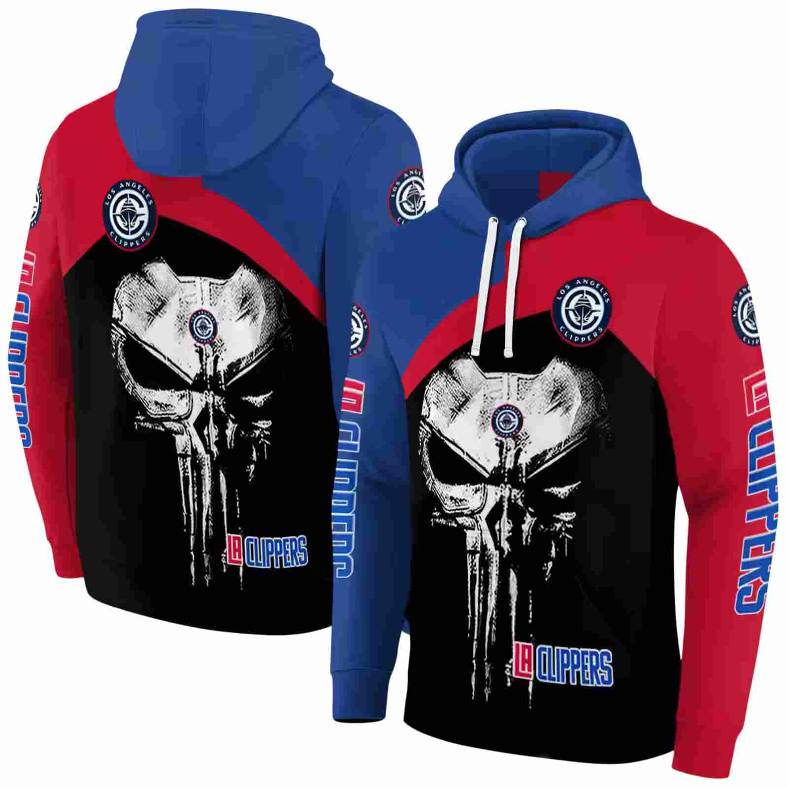 los angeles clippers skull punisher blue black hoodie fashion forward