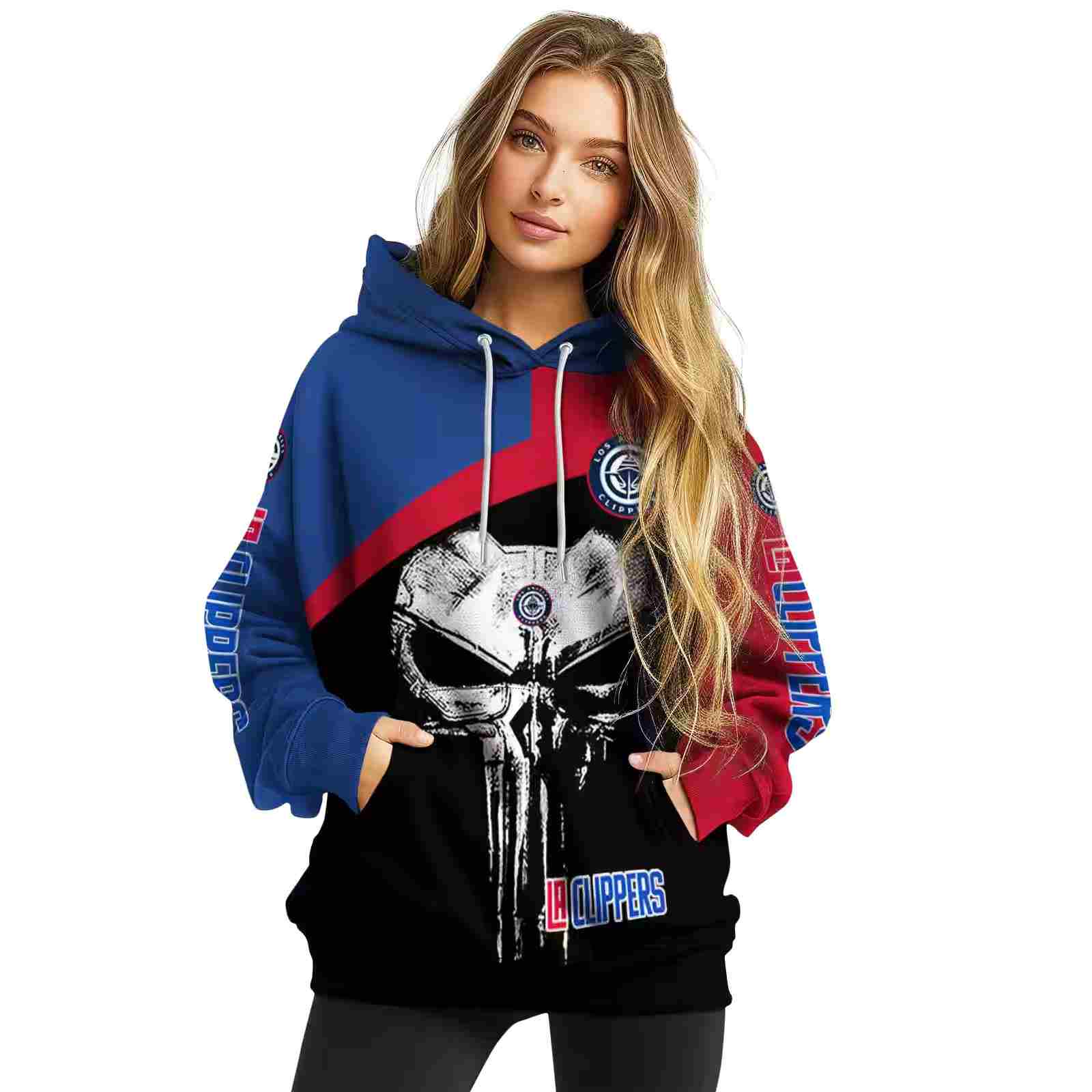 los angeles clippers skull punisher blue black hoodie high quality