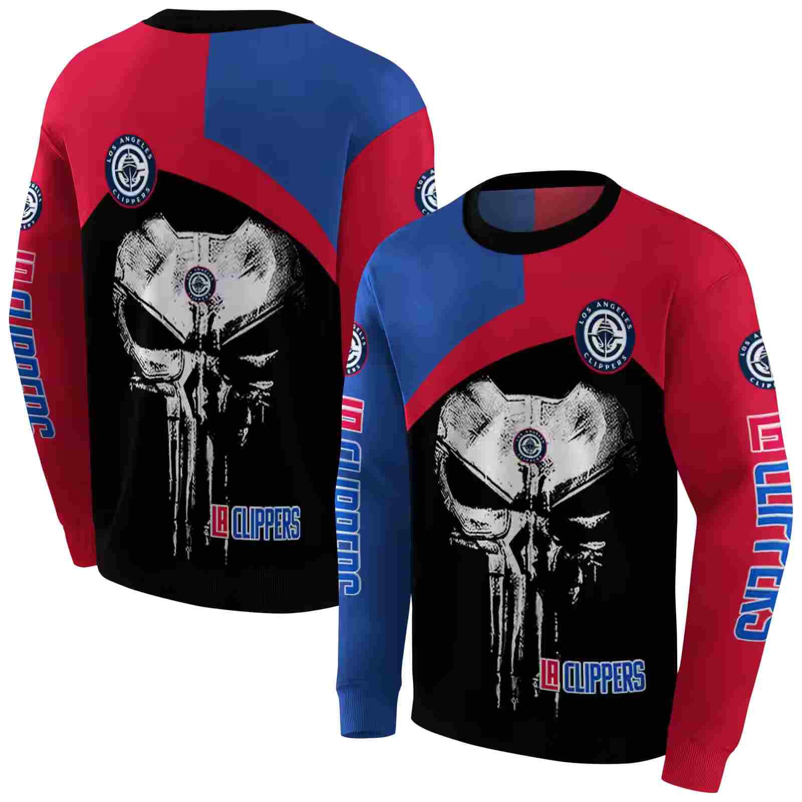 los angeles clippers skull punisher blue black hoodie premium grade