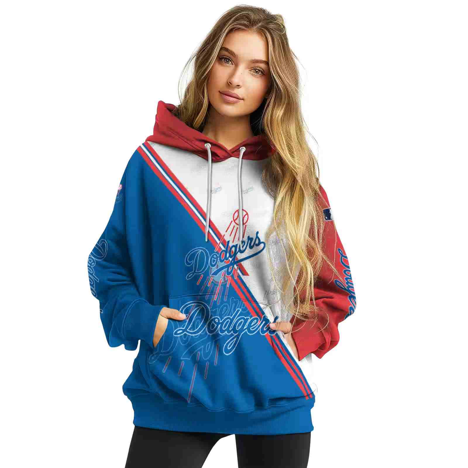 los angeles dodgers diagonal stripe blue white hoodie high quality