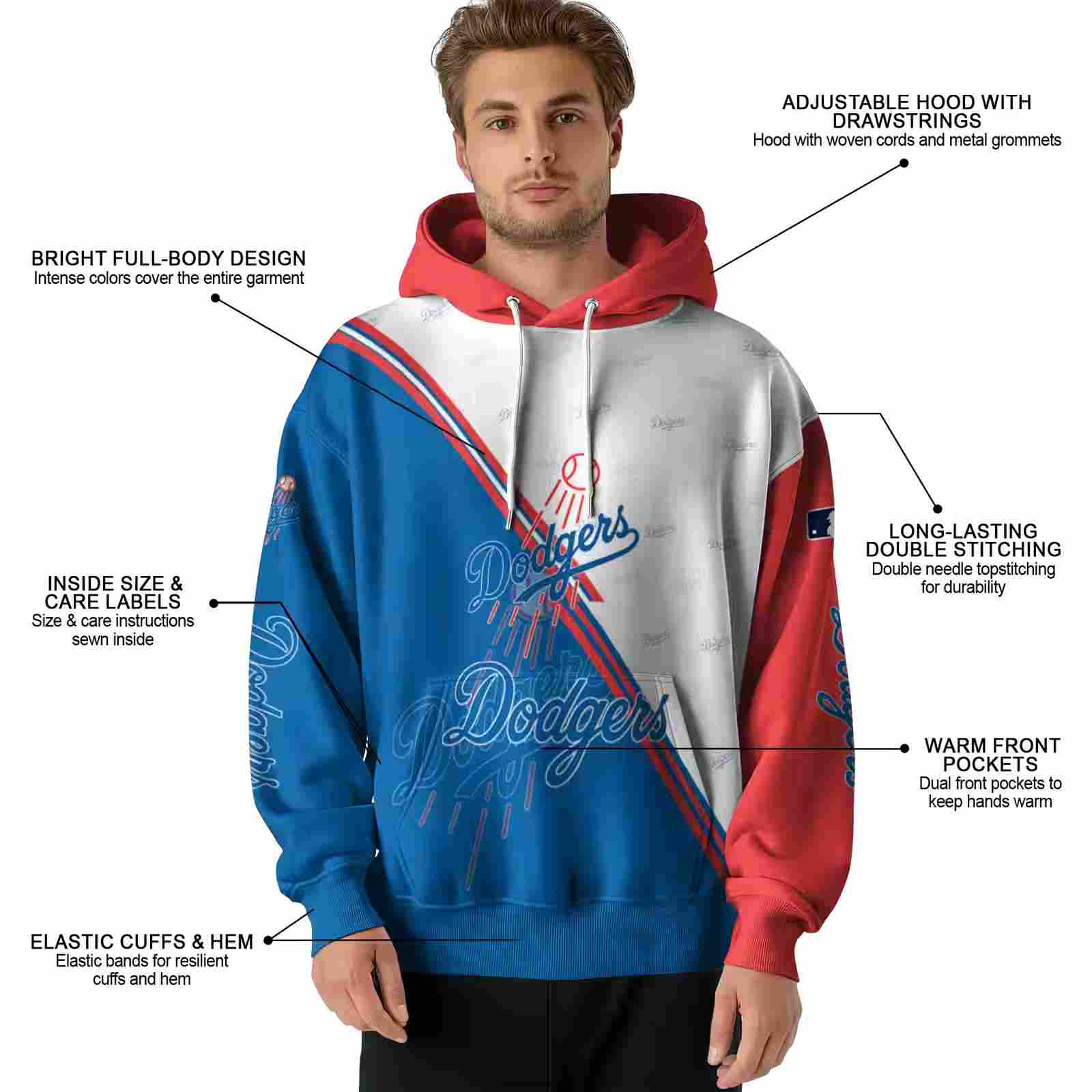 los angeles dodgers diagonal stripe blue white hoodie latest model