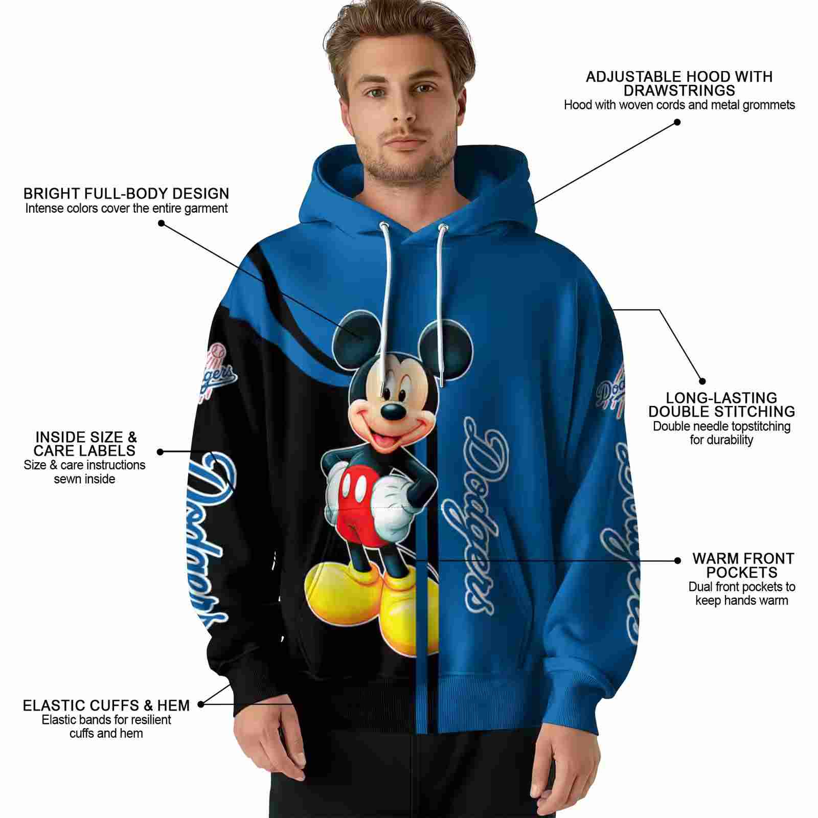 los angeles dodgers mickey mouse blue black hoodie latest model