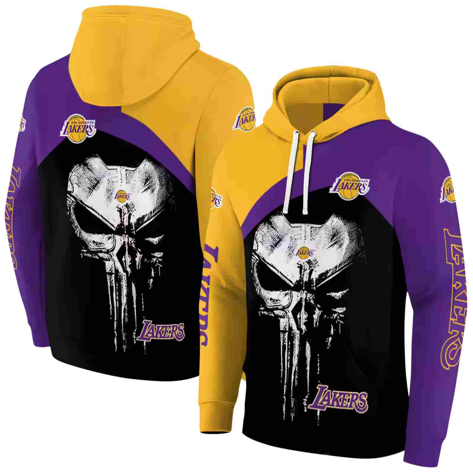 los angeles lakers skull punisher gold black hoodie fashion forward