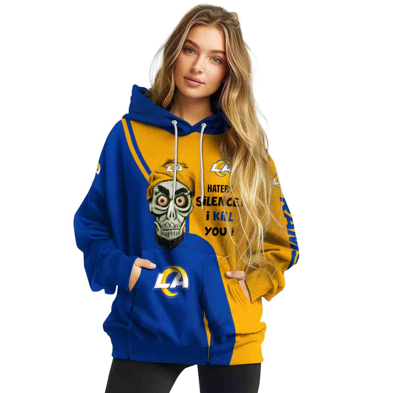 los angeles rams achmed skull blue hoodie high quality