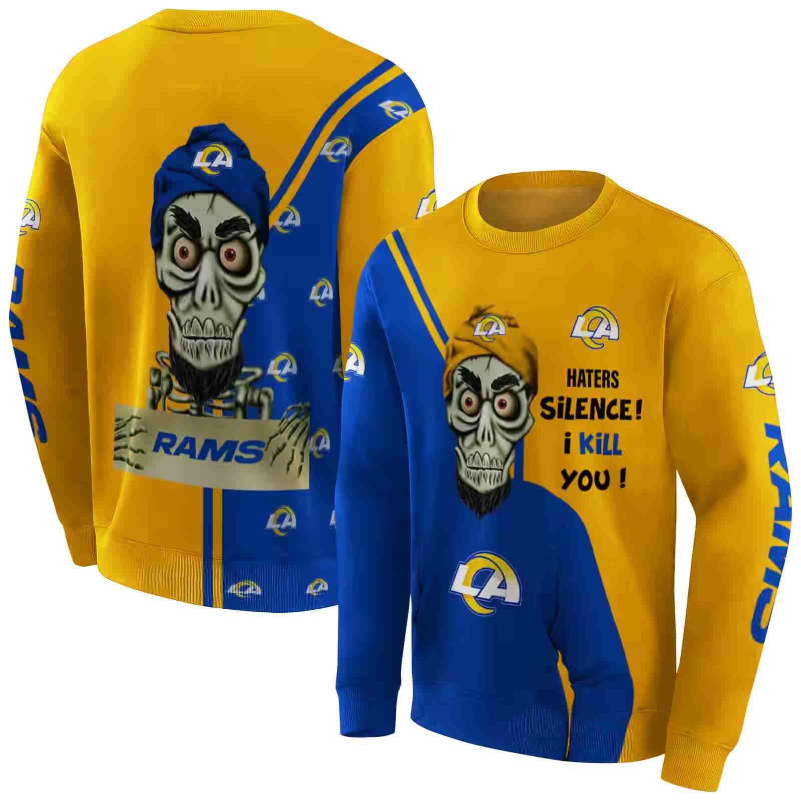 los angeles rams achmed skull blue hoodie premium grade