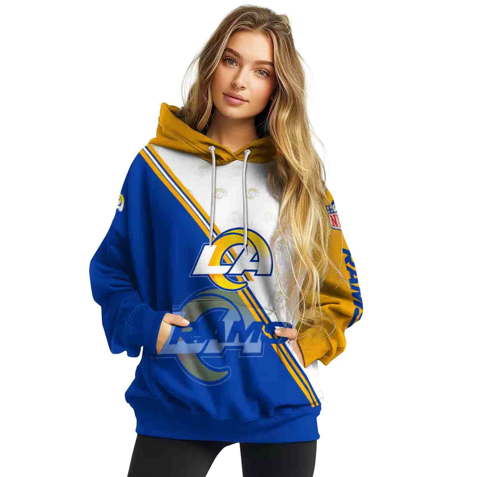 los angeles rams diagonal stripe blue white hoodie high quality