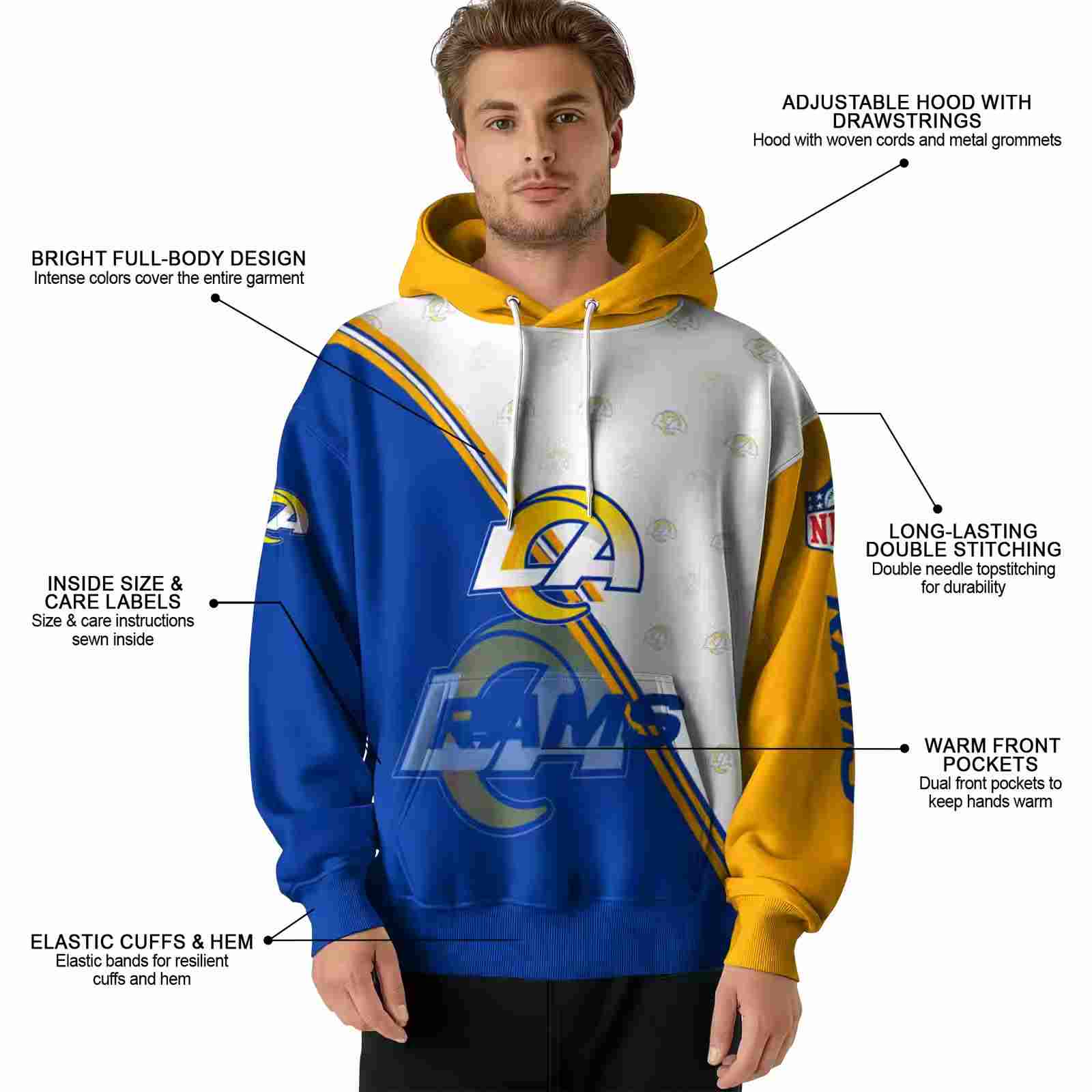 los angeles rams diagonal stripe blue white hoodie latest model