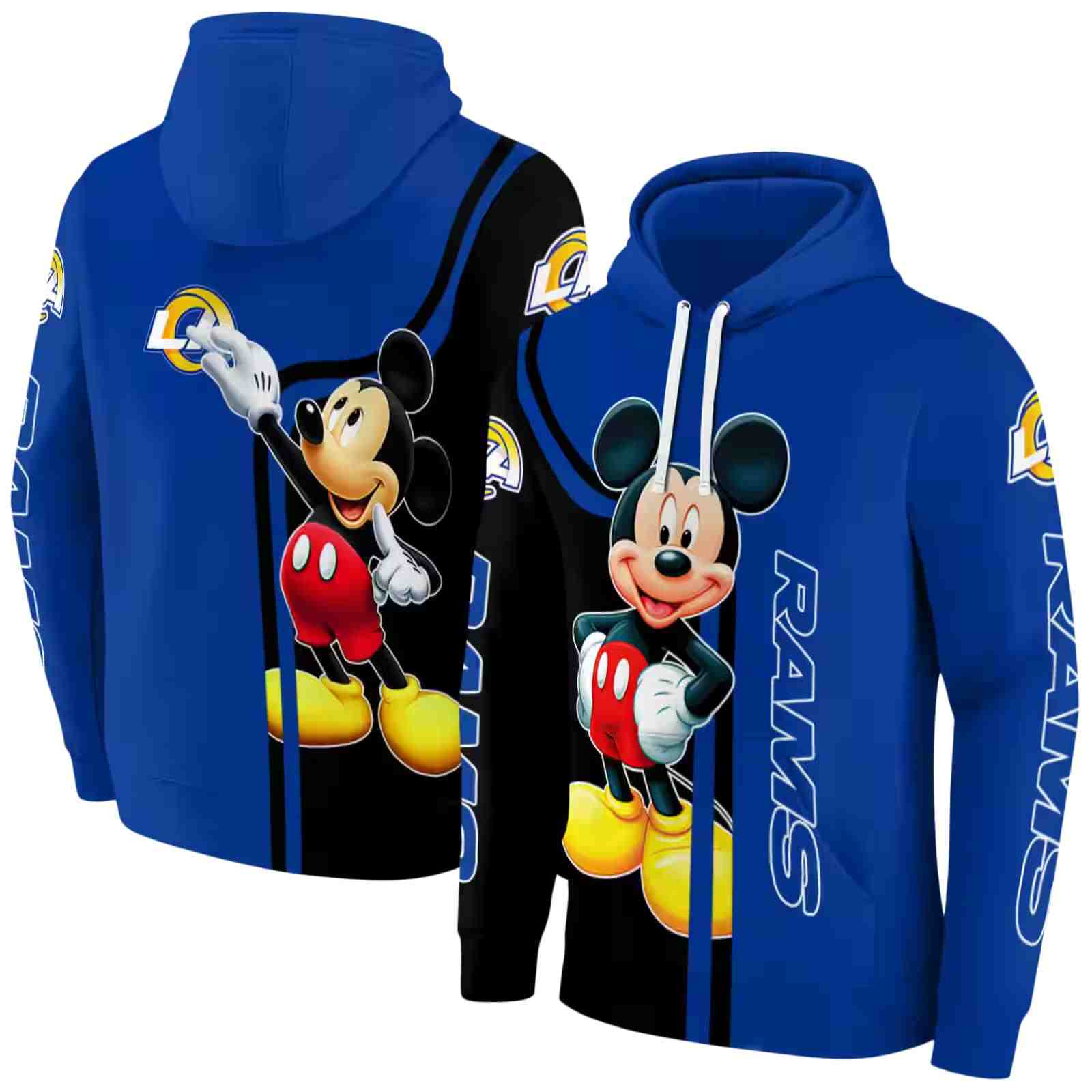 los angeles rams mickey mouse blue black hoodie fashion forward