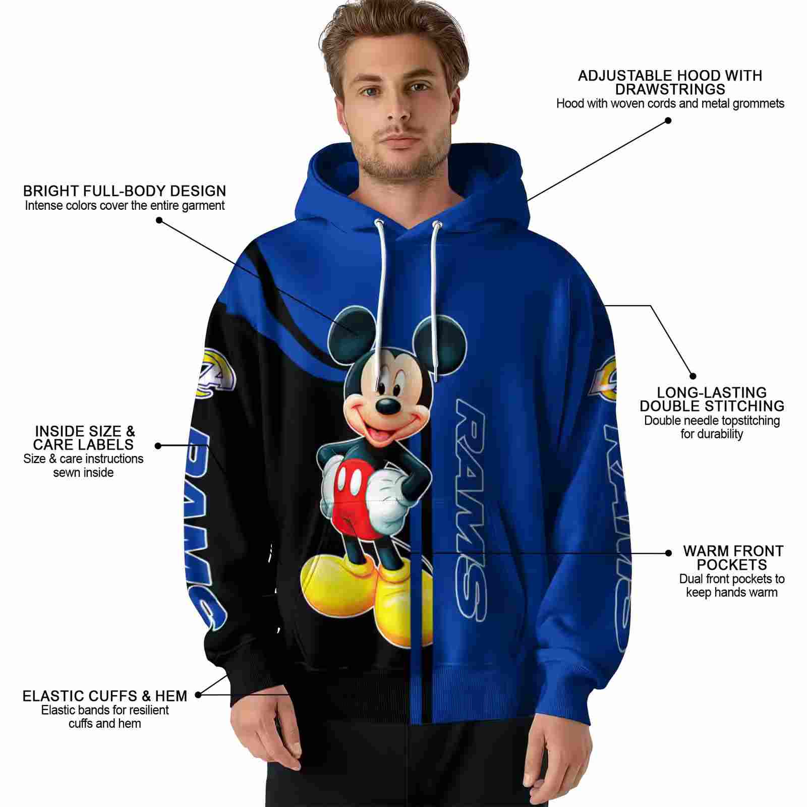 los angeles rams mickey mouse blue black hoodie latest model