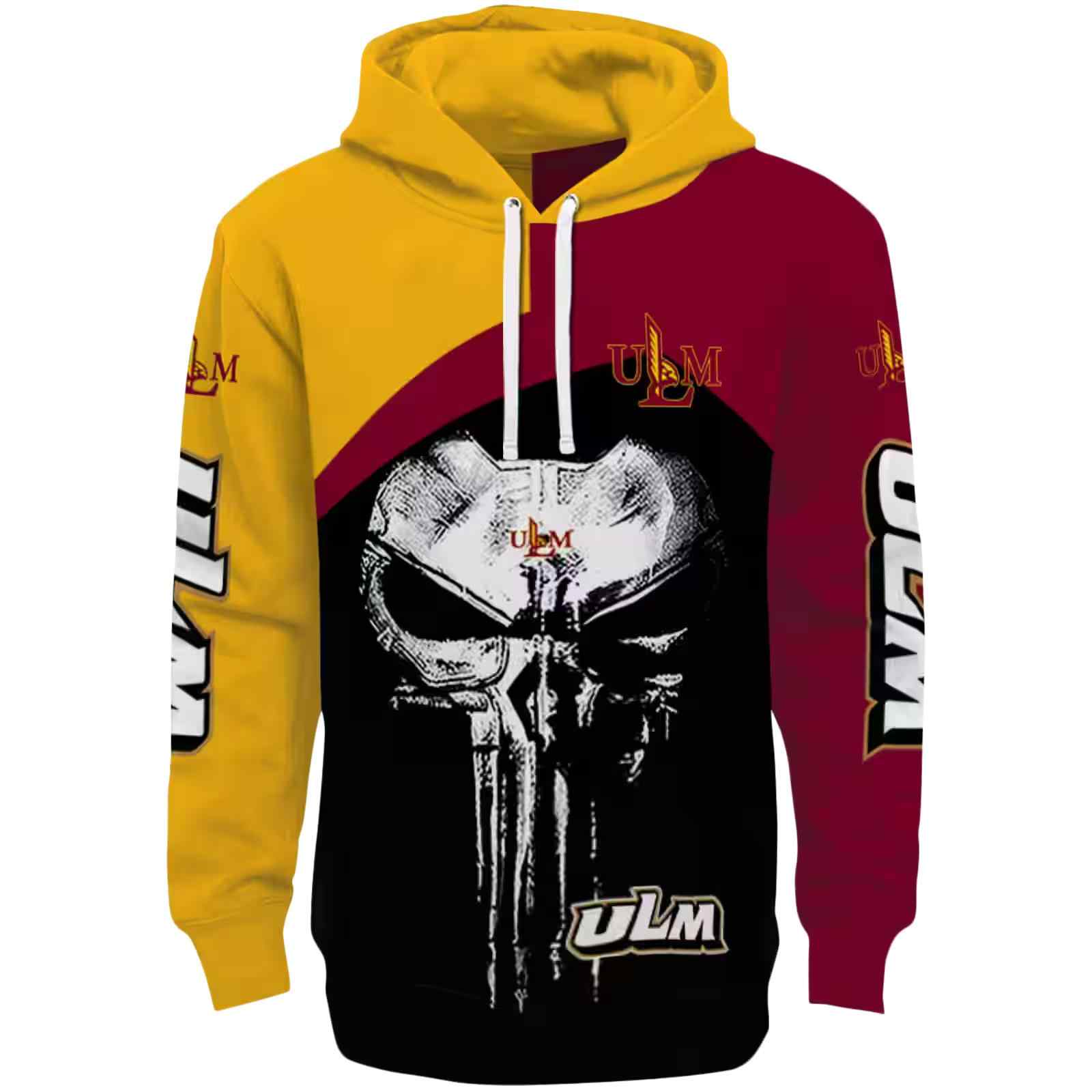 Louisiana-Monroe Warhawks Skull Punisher Gold Black Hoodie