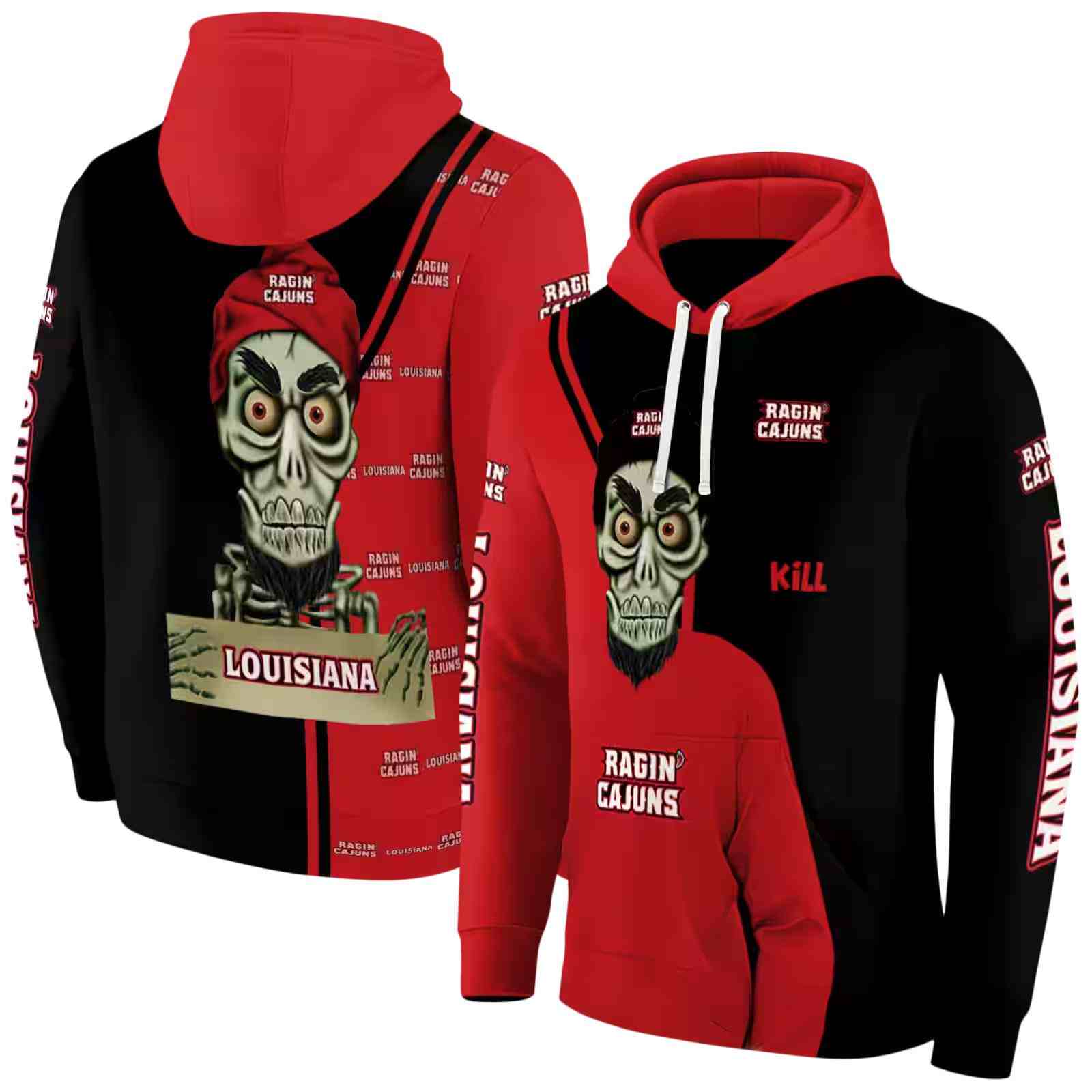 louisiana ragin cajuns achmed skull red hoodie fashion forward