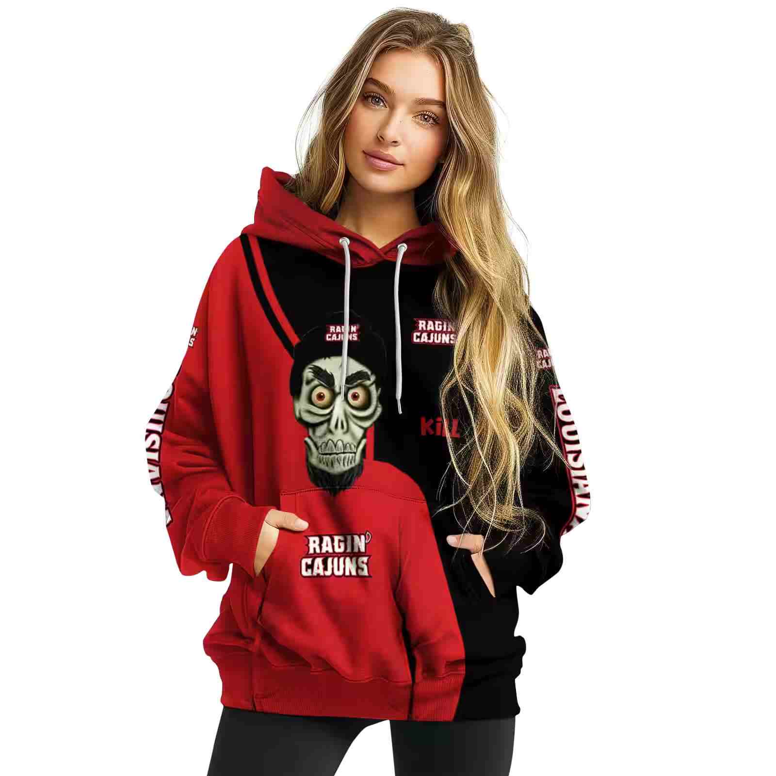 louisiana ragin cajuns achmed skull red hoodie high quality