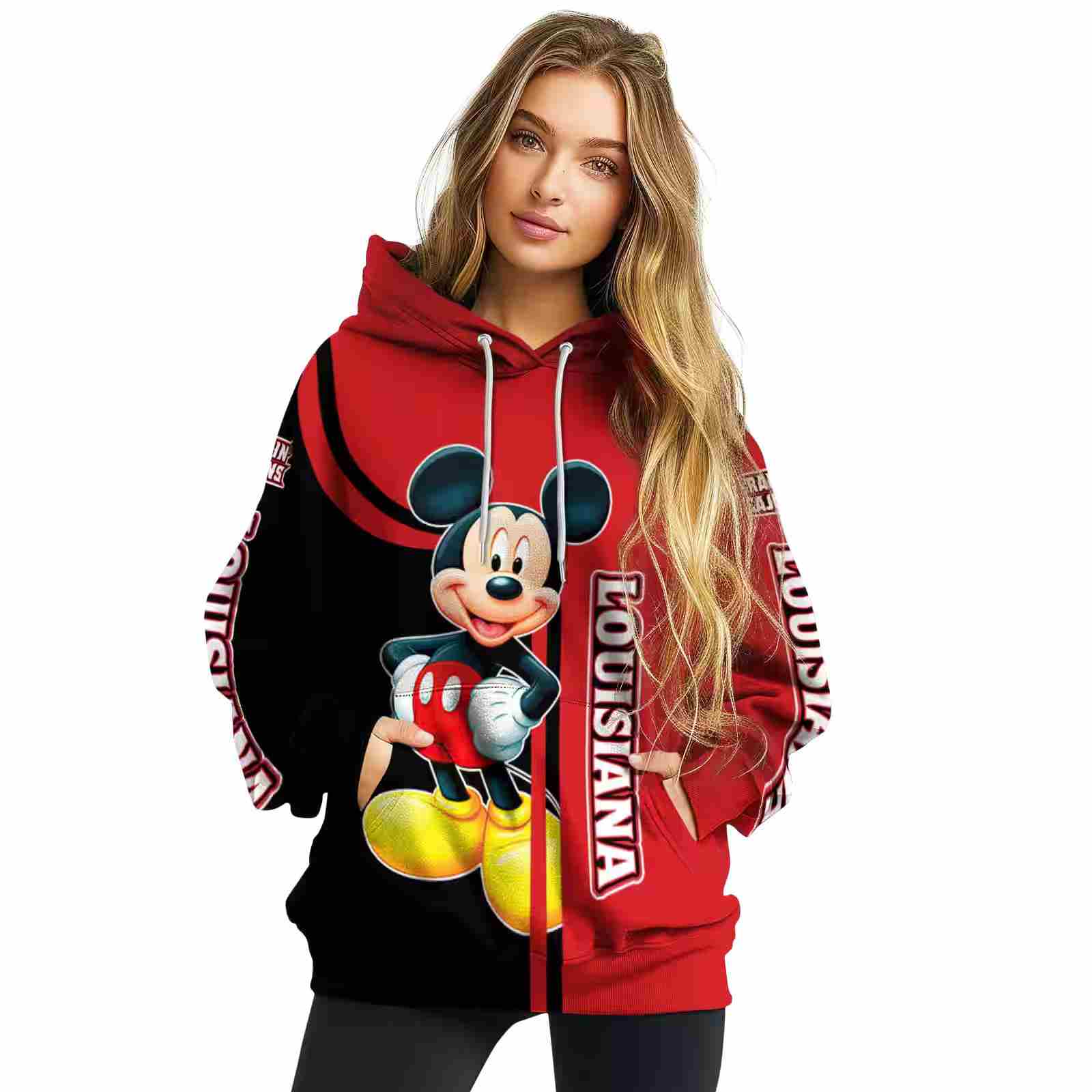 louisiana ragin cajuns mickey mouse red black hoodie high quality