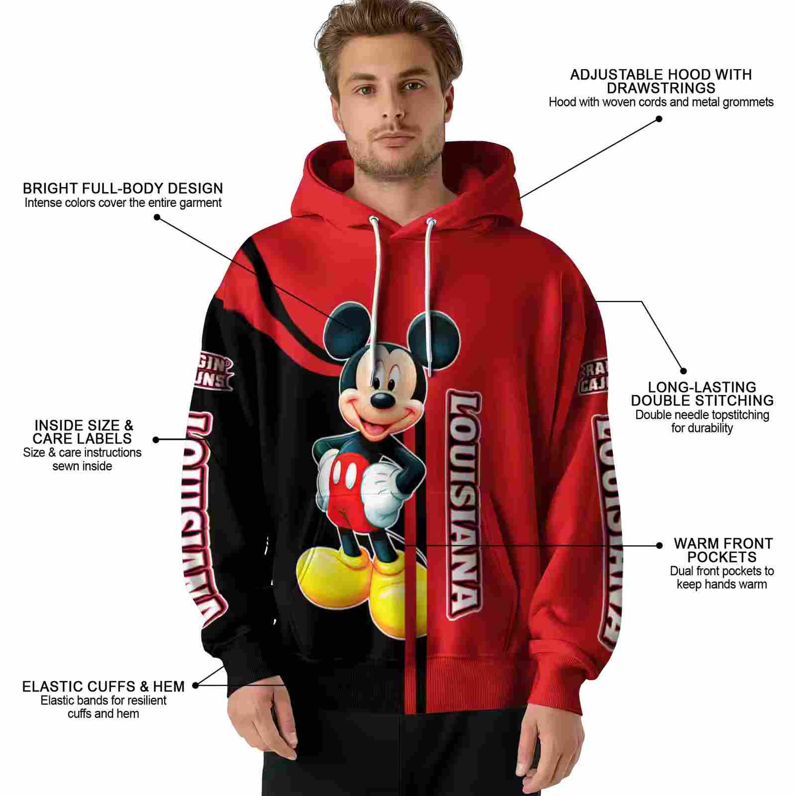 louisiana ragin cajuns mickey mouse red black hoodie latest model