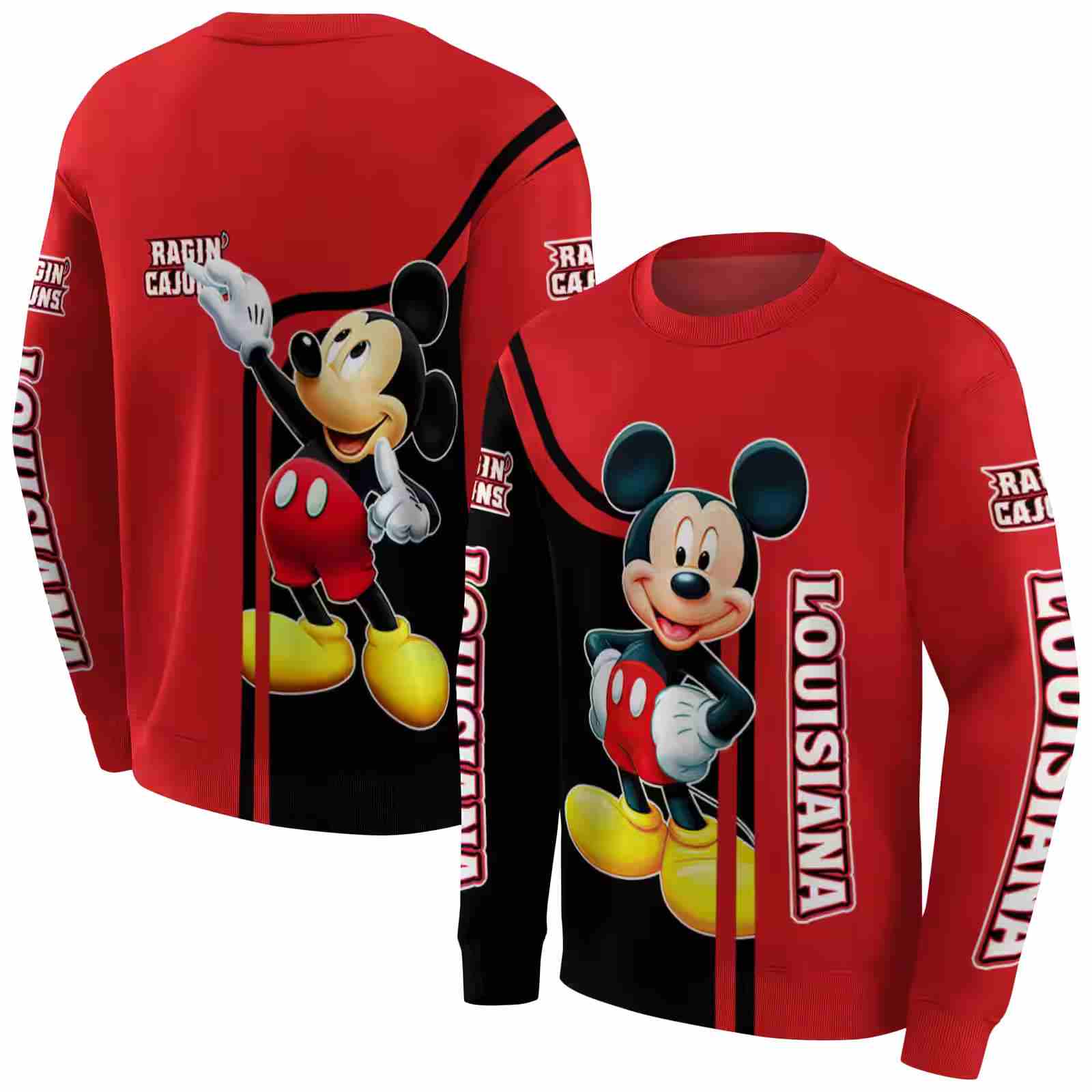 louisiana ragin cajuns mickey mouse red black hoodie premium grade