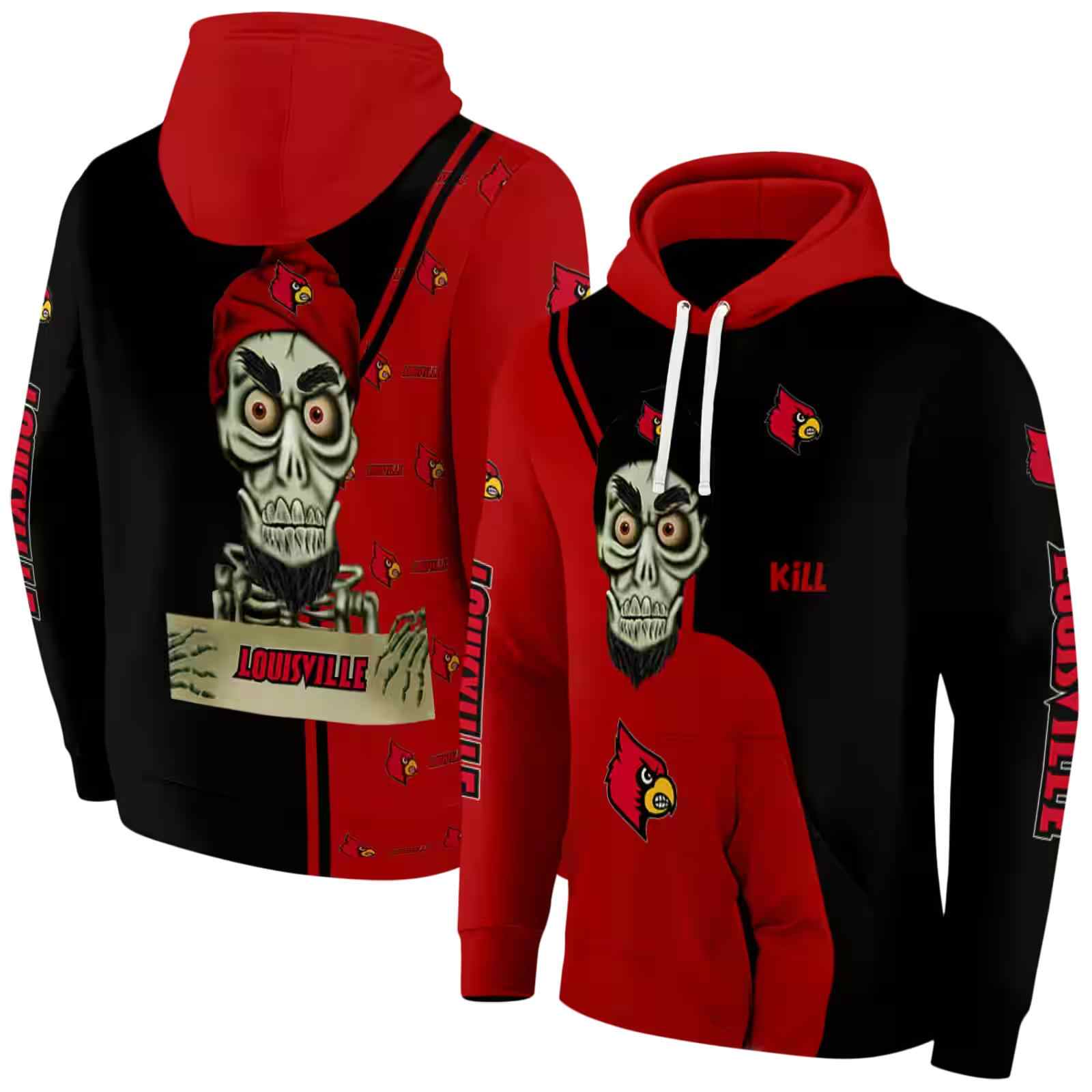 louisville cardinals achmed skull red hoodie fashion forward