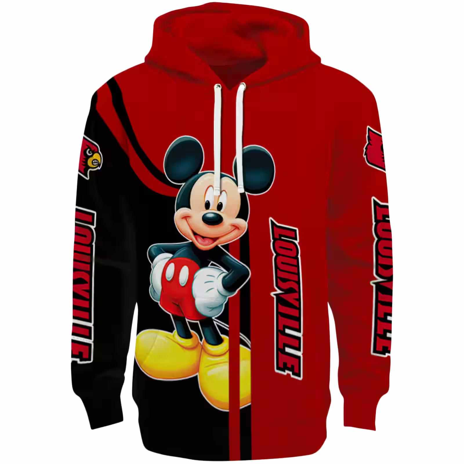 Louisville Cardinals Mickey Mouse Red Black Hoodie