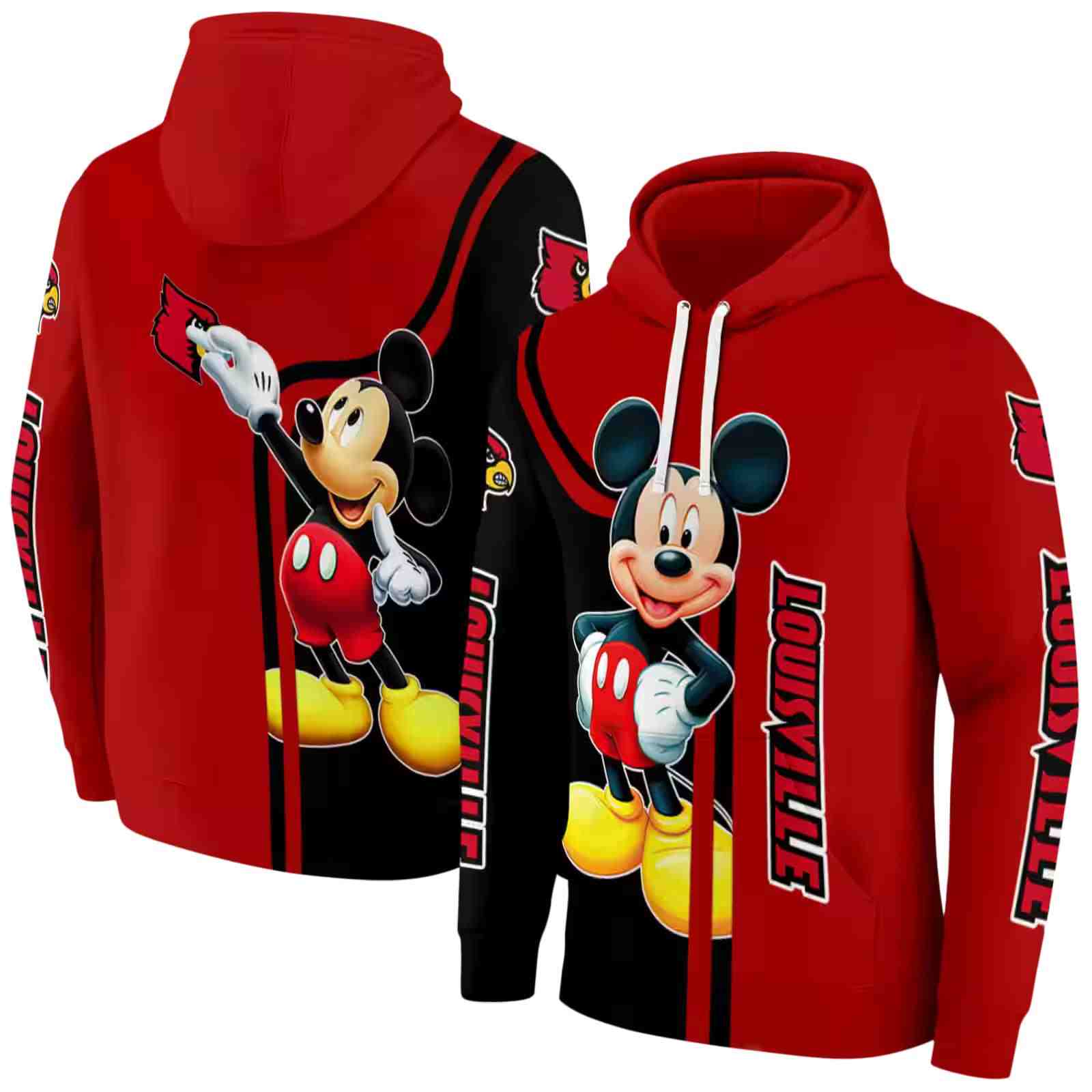 louisville cardinals mickey mouse red black hoodie fashion forward