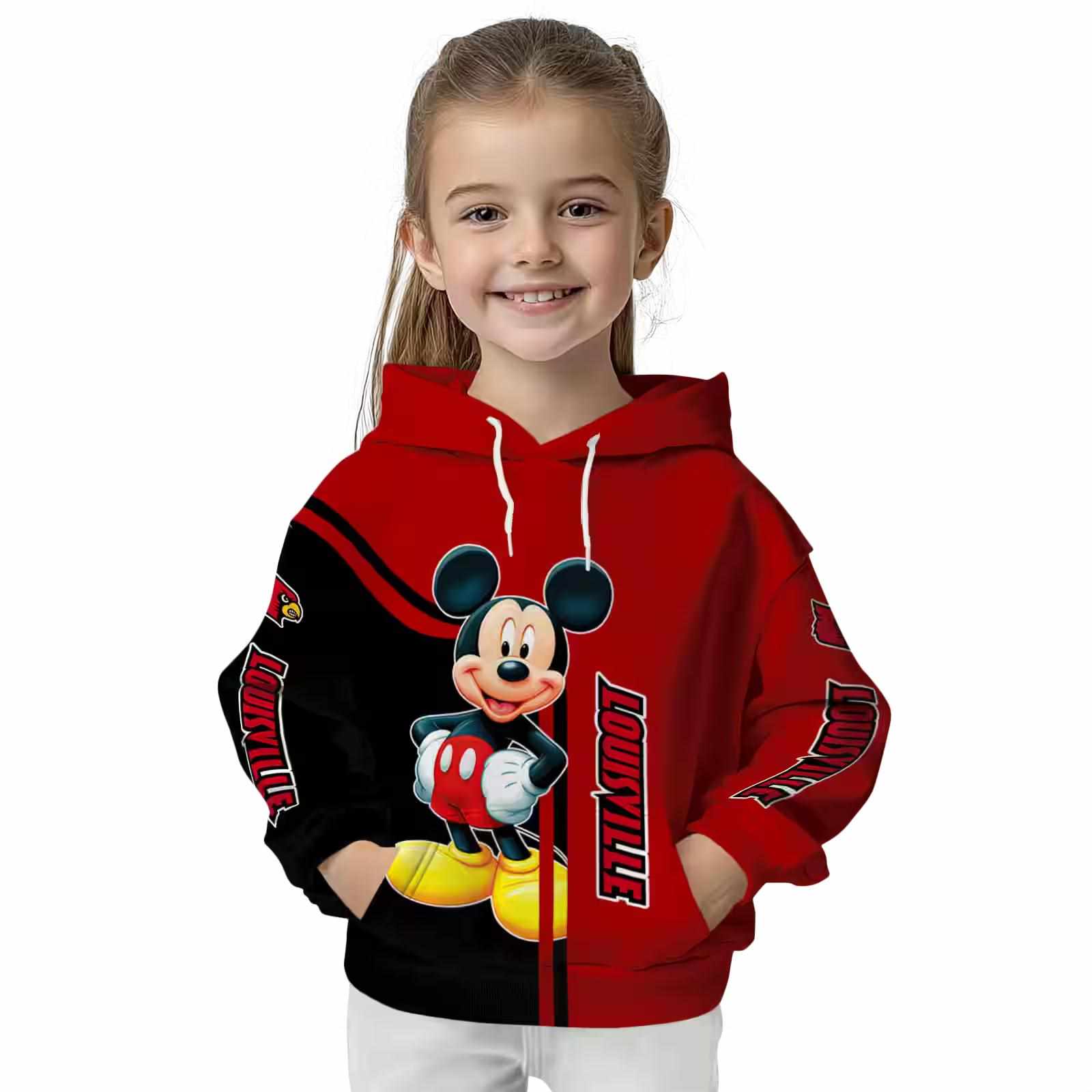 louisville cardinals mickey mouse red black hoodie top rated