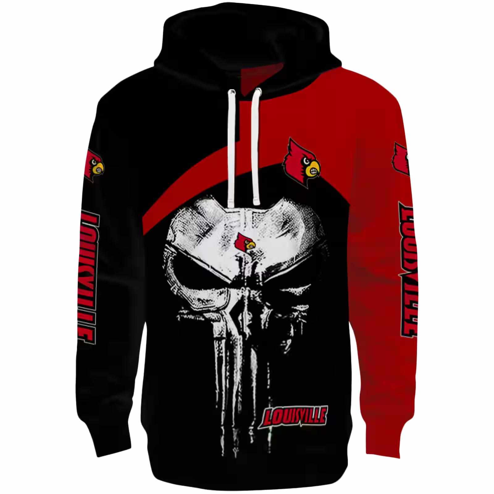 Louisville Cardinals Skull Punisher Black Hoodie