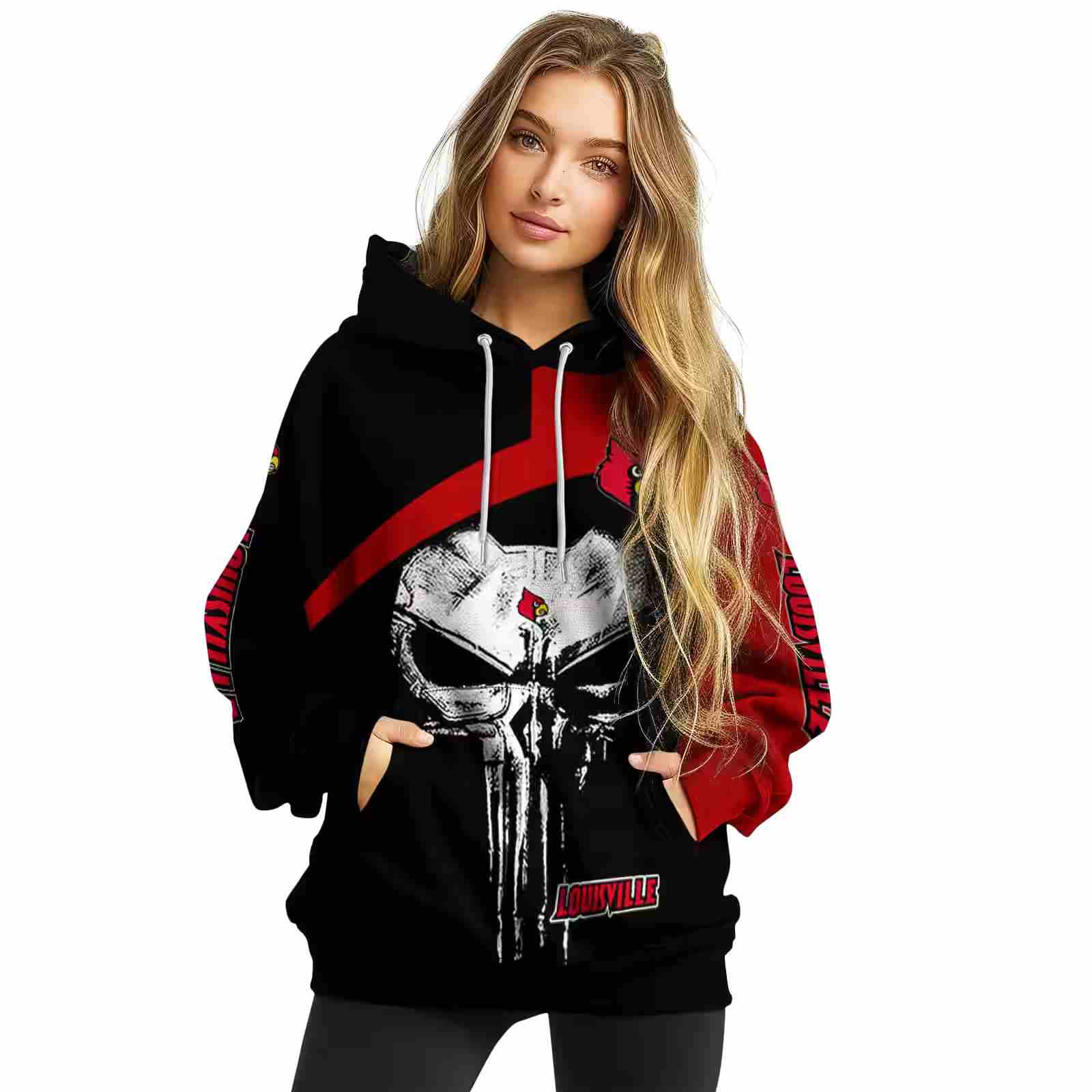 louisville cardinals skull punisher black hoodie high quality