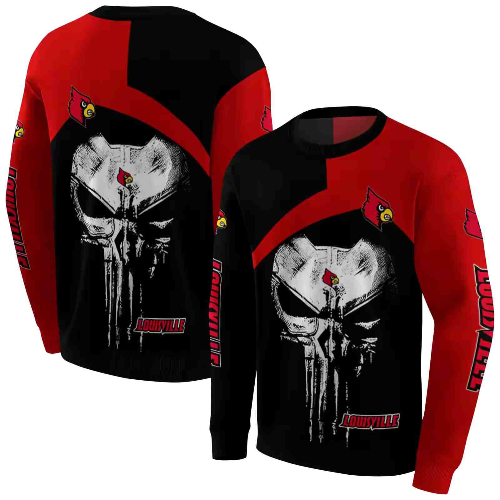 louisville cardinals skull punisher black hoodie premium grade