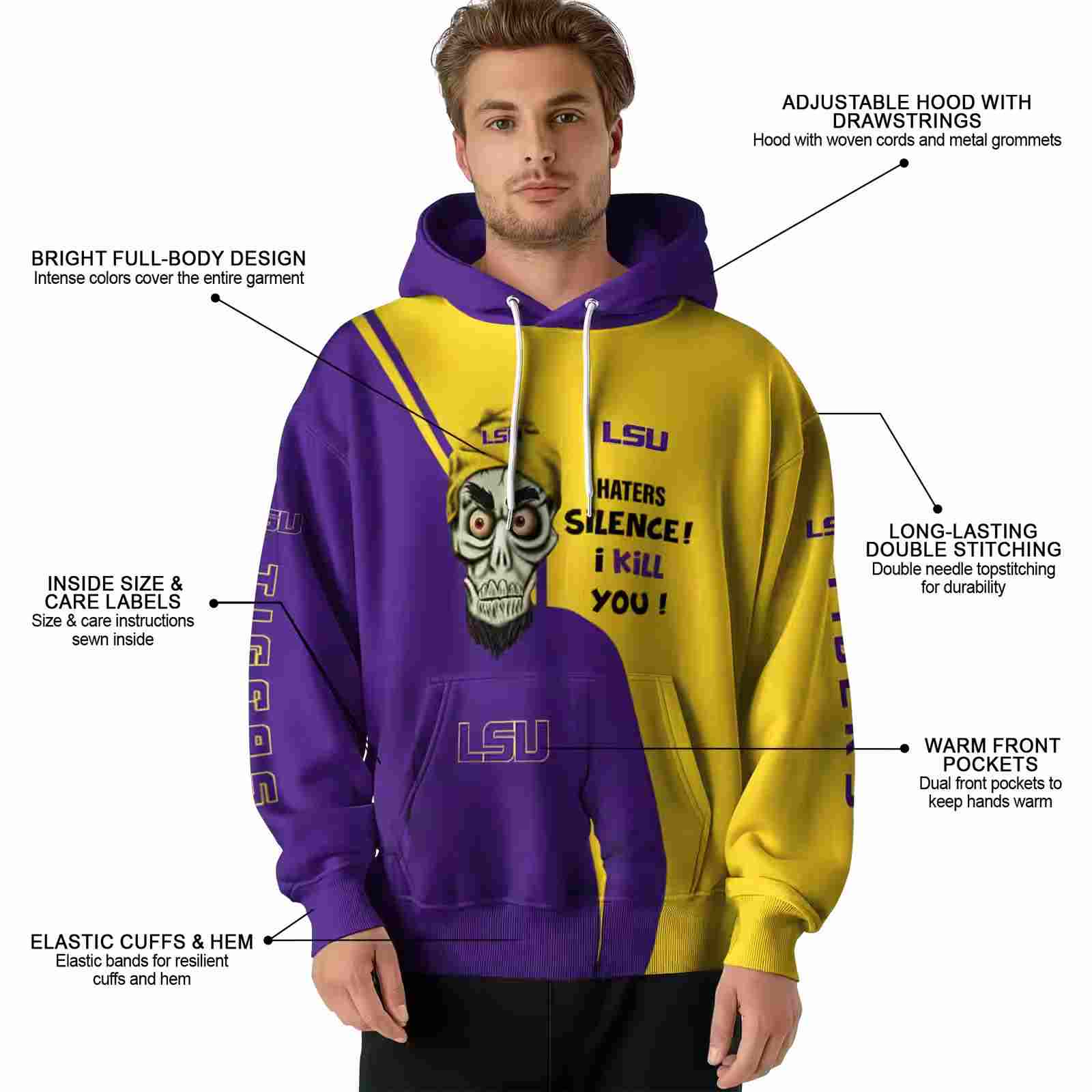 lsu tigers achmed skull purple hoodie latest model