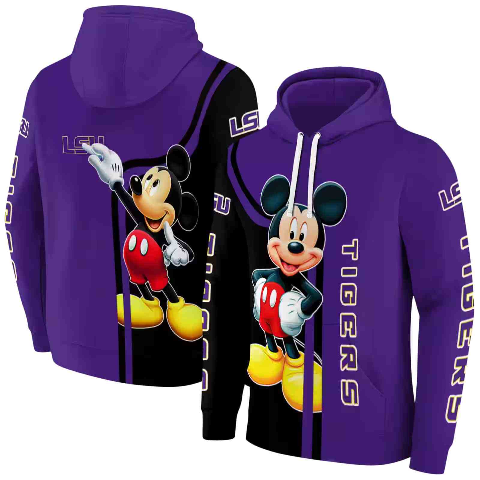 lsu tigers mickey mouse purple black hoodie fashion forward