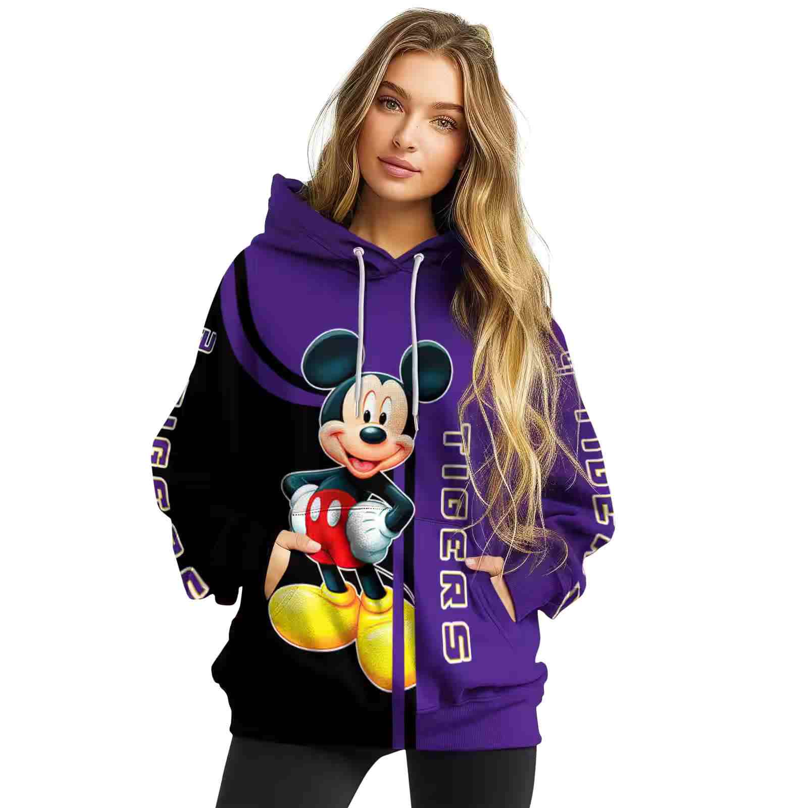 lsu tigers mickey mouse purple black hoodie high quality