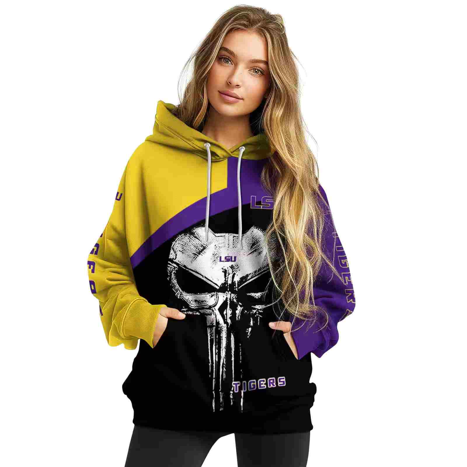 lsu tigers skull punisher gold black hoodie high quality