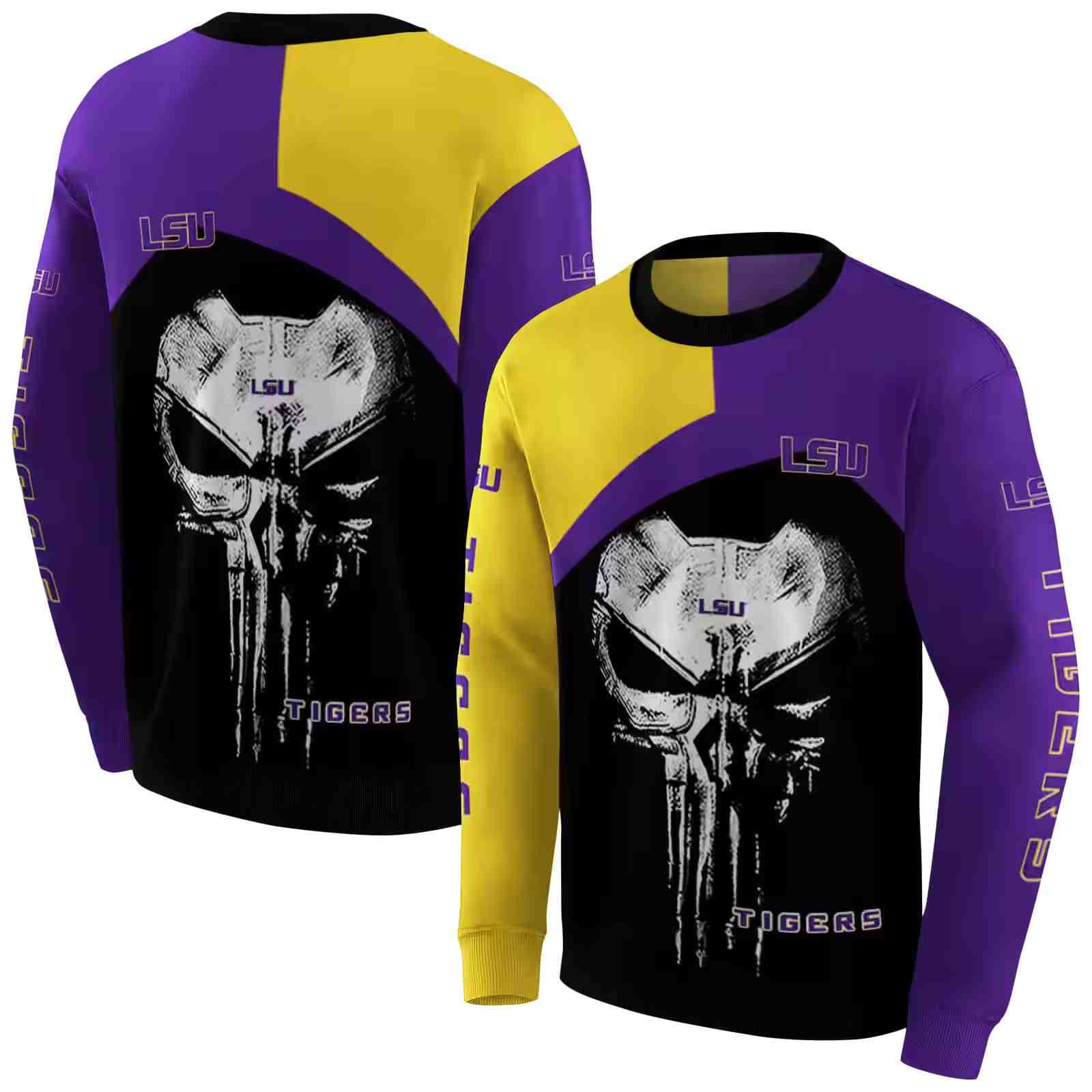 lsu tigers skull punisher gold black hoodie premium grade