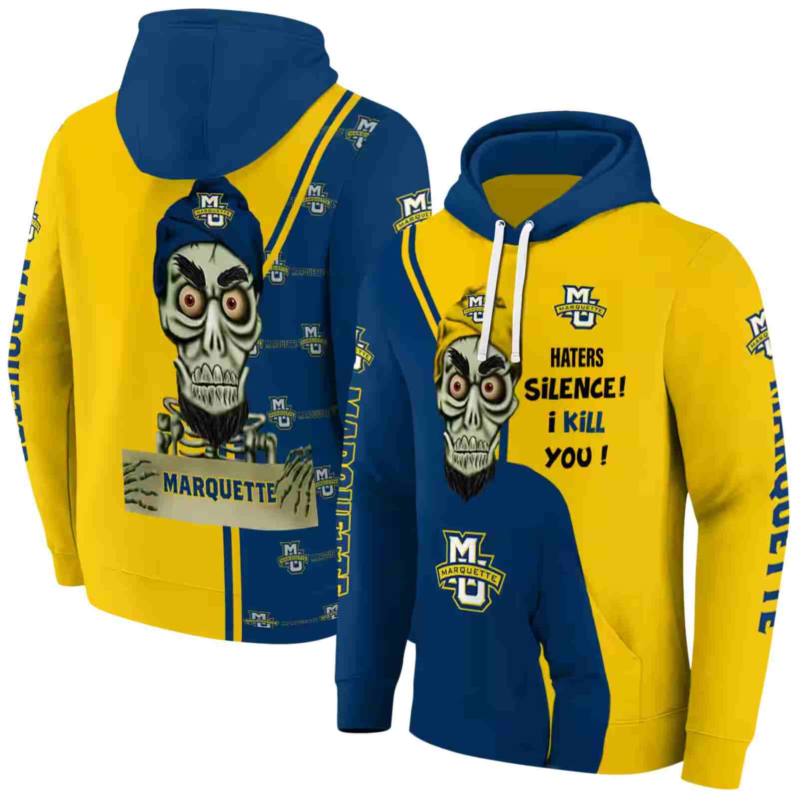 marquette golden eagles achmed skull blue hoodie fashion forward