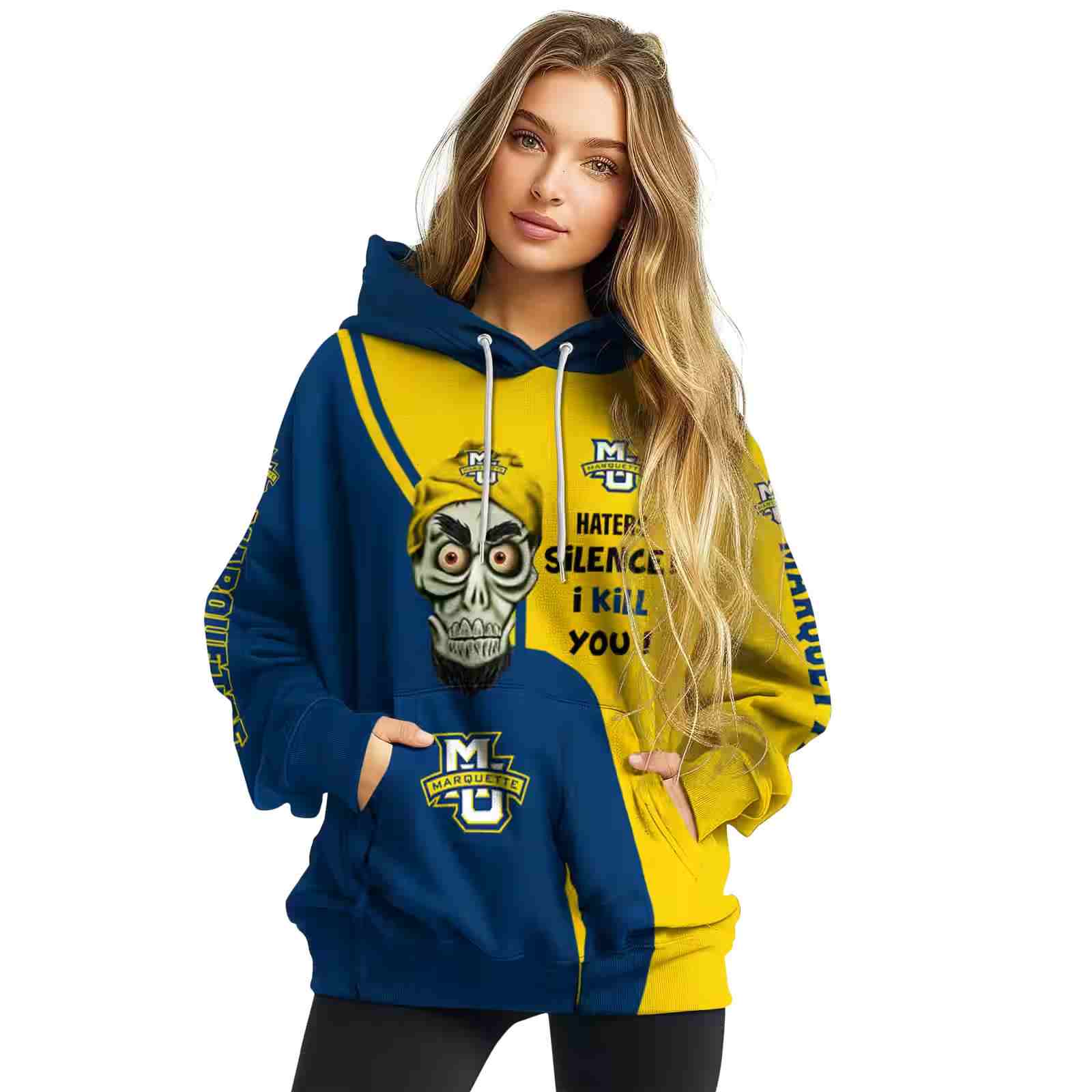 marquette golden eagles achmed skull blue hoodie high quality